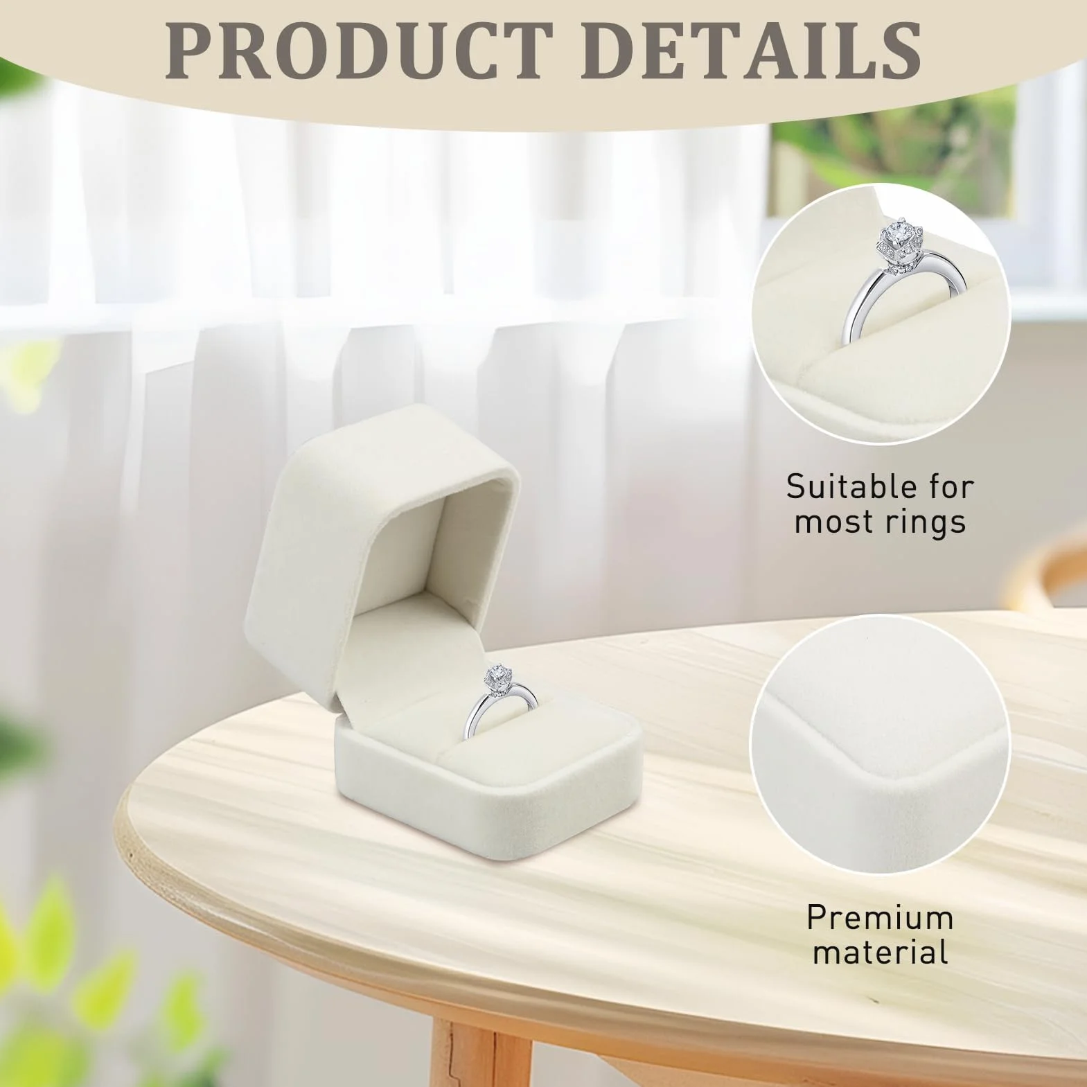 Caja de Anillo de Terciopelo Blanco, Joyería Regalo 6x5x4 cm