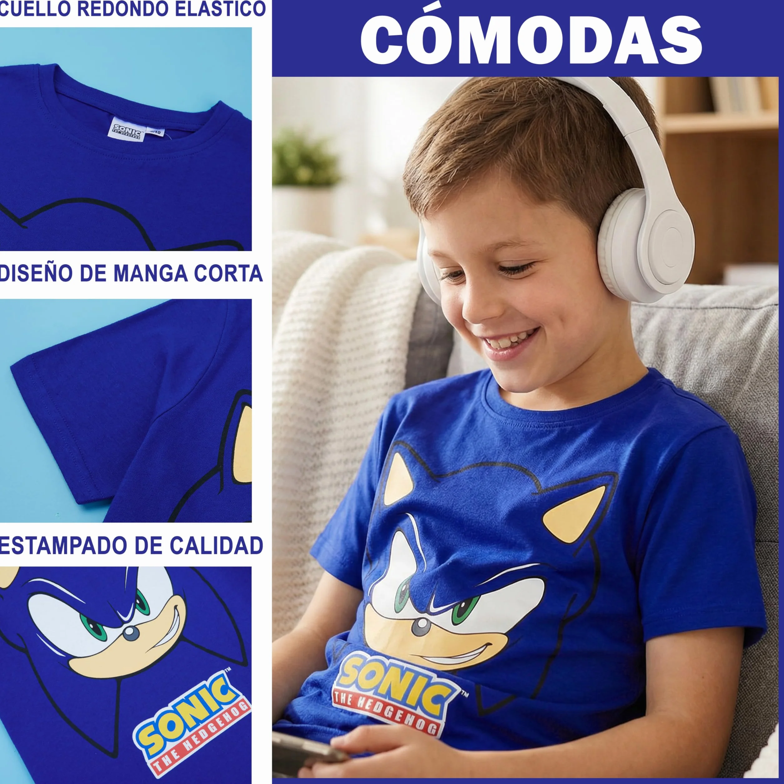 Sonic The Hedgehog Camiseta Niño Manga Corta, 5-12 Años, 100% Algodón, Camisetas Chico Ropa de Verano, Regalos para Niños