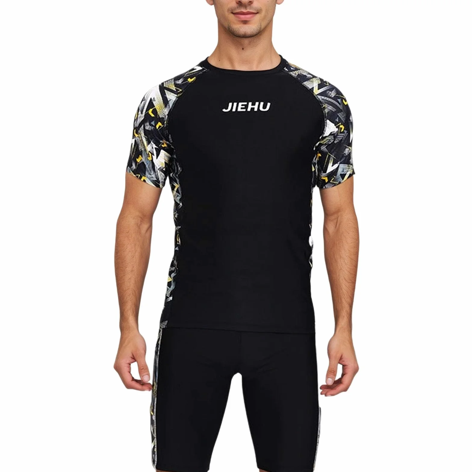 Traje de Baño Hombre Surf 2 Piezas Ajustado Bañador Camiseta Manga Corta Natacion Deportivo
