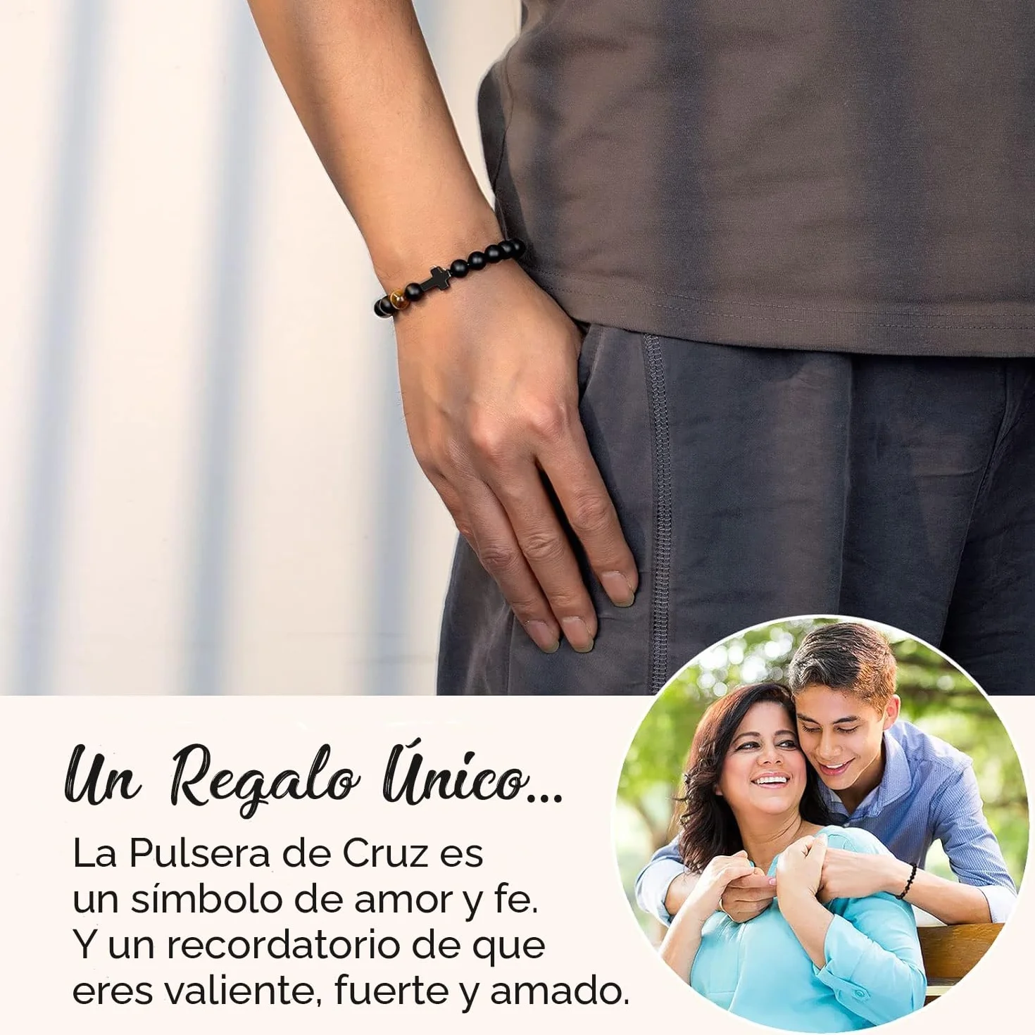Pulsera Cruz Comunión Niño Piedras Naturales Ajustable Primera Comunión