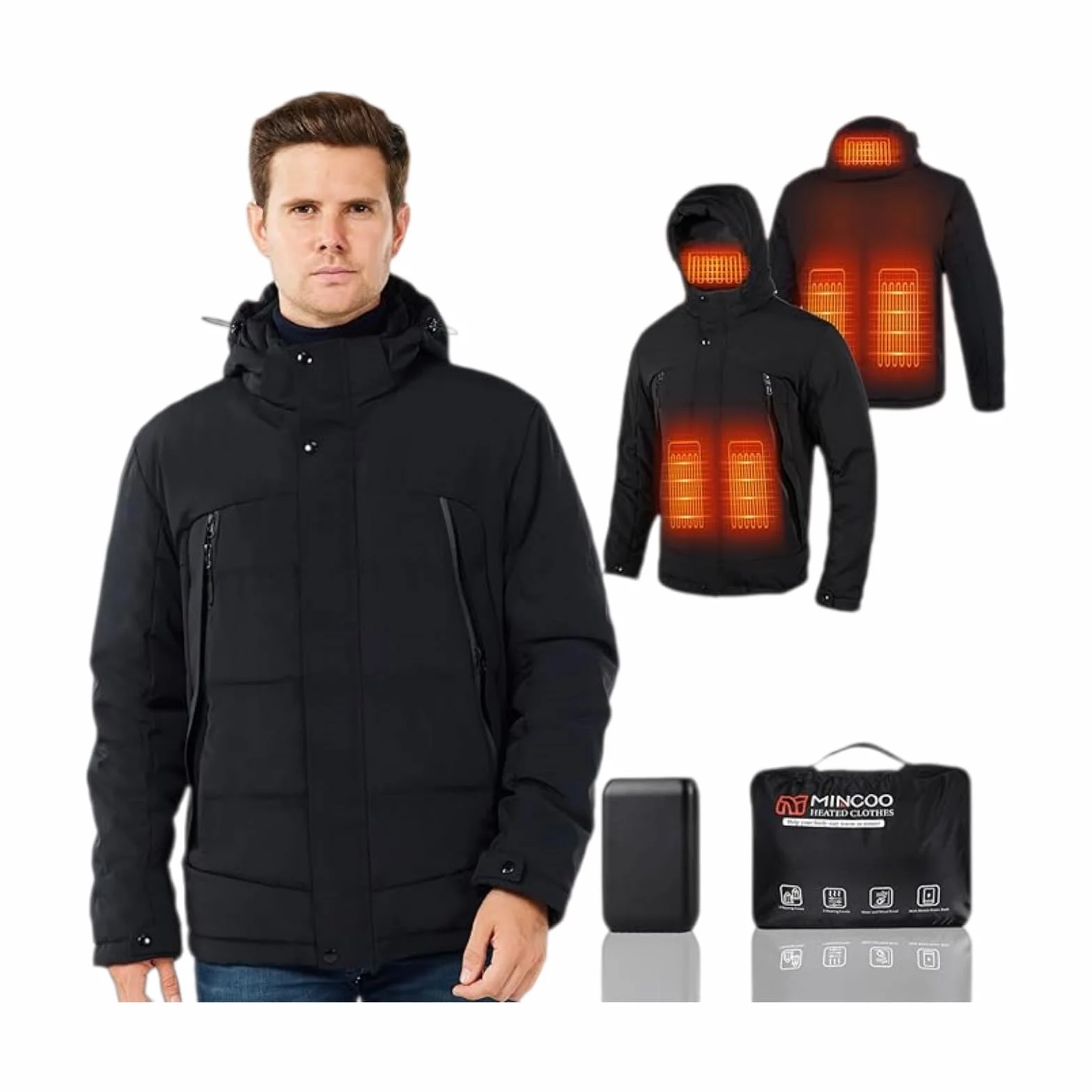 Chaqueta Calefactable Impermeable con Capucha para Hombres y Mujeres