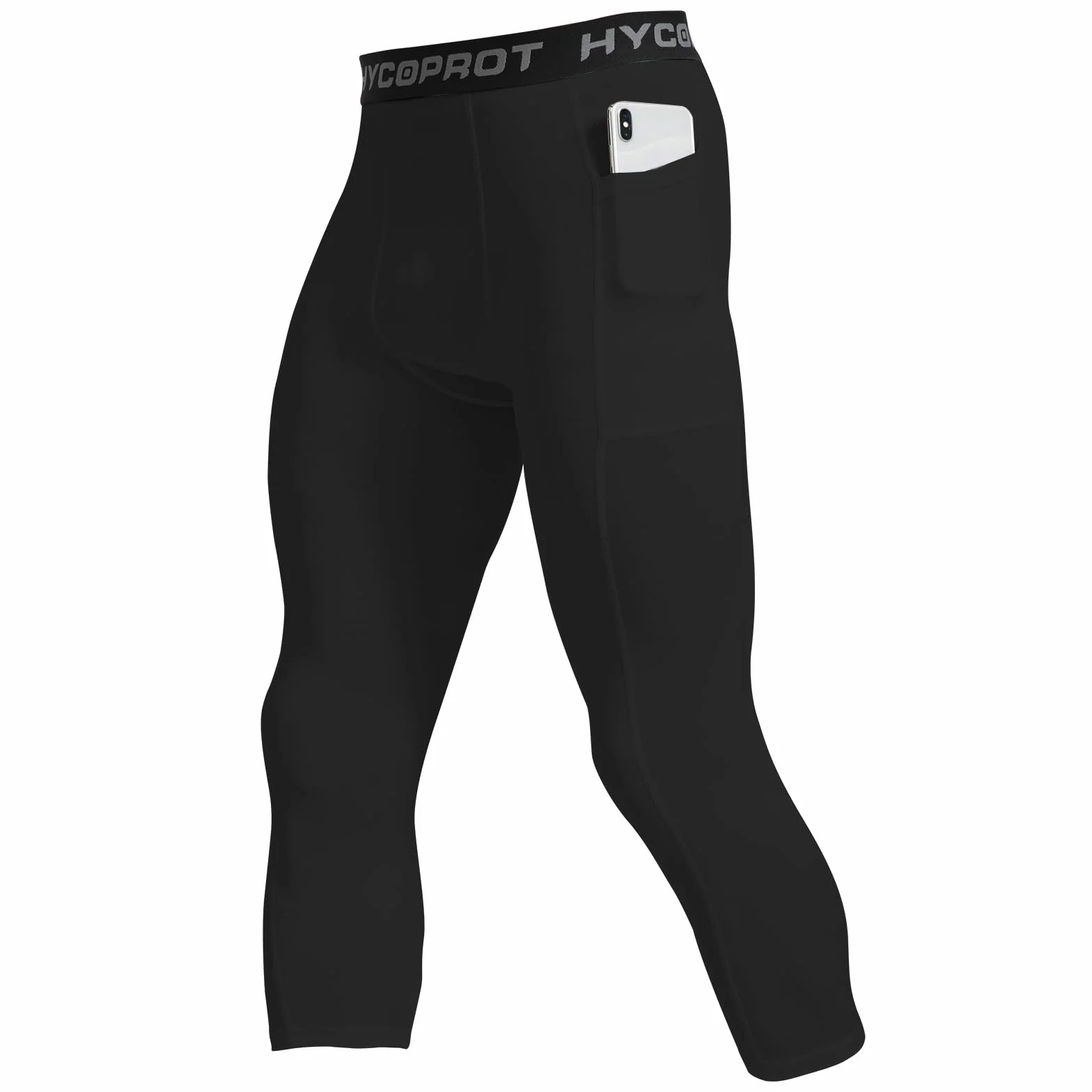 HYCOPROT 3/4 Pantalones de Compresión para Hombres con Bolsillos, Deportivos para Correr, Entrenamiento, Yoga y Baloncesto