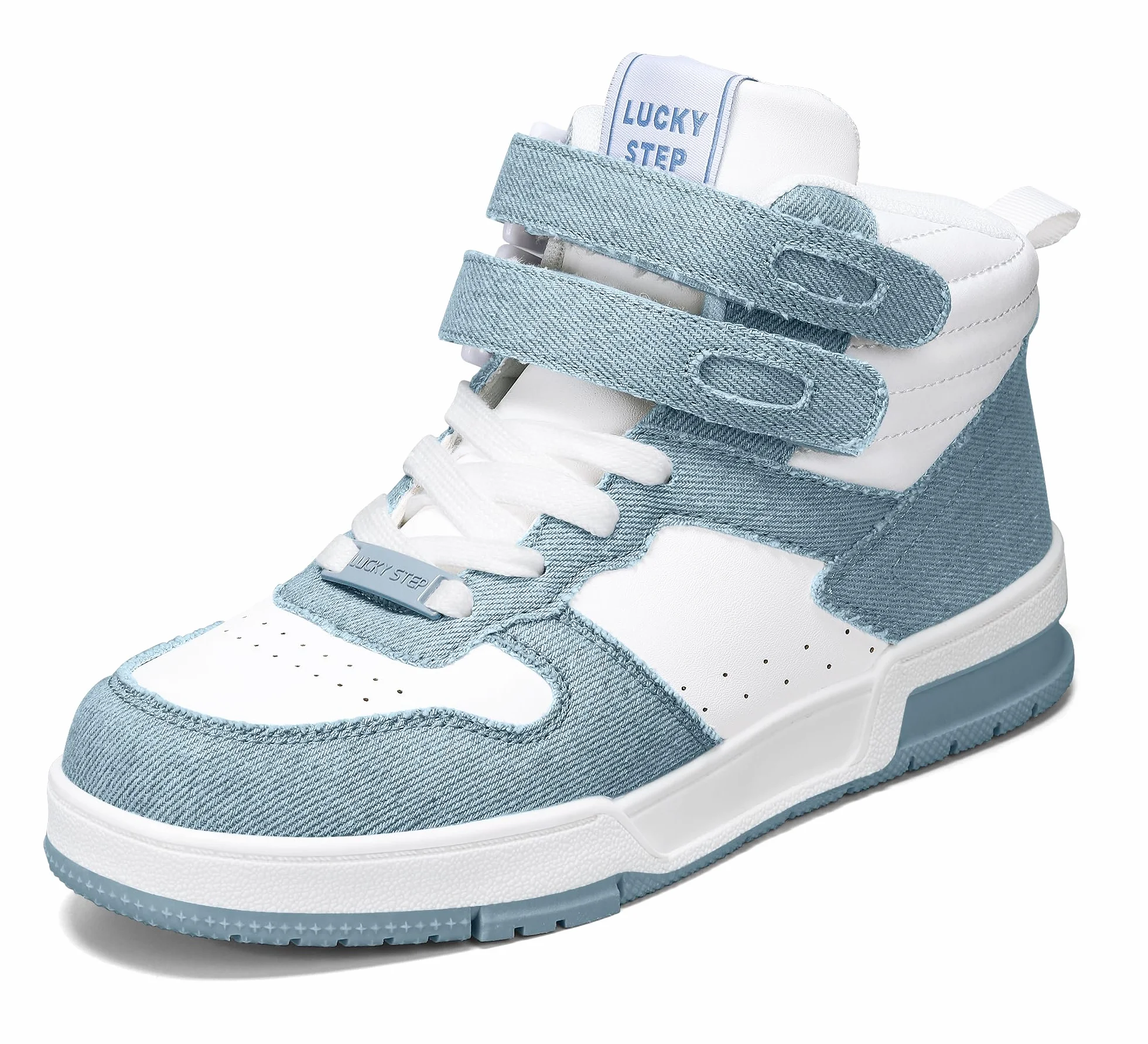LUCKY STEP Zapatillas Deportivas de Moda para Mujer Botas de Baloncesto con Plataforma de Cierre autoadherente de Cuero Sintético