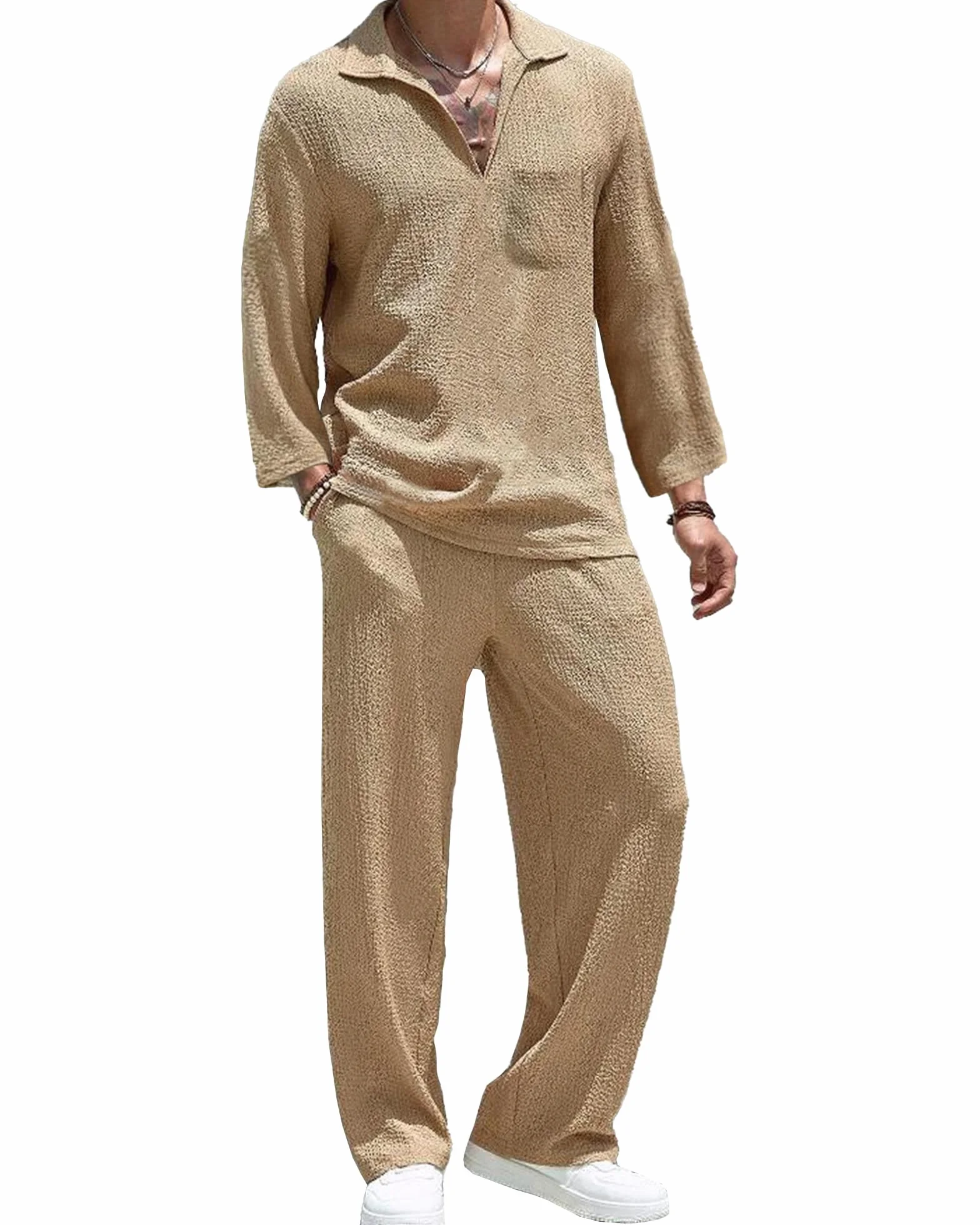 Conjunto Hawaiano Hombre 2 Piezas Casual Ligero con Bolsillos