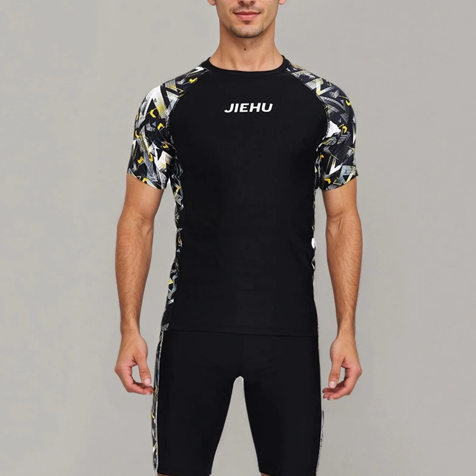 Traje de Baño Hombre Surf 2 Piezas Ajustado Bañador Camiseta Manga Corta Natacion Deportivo