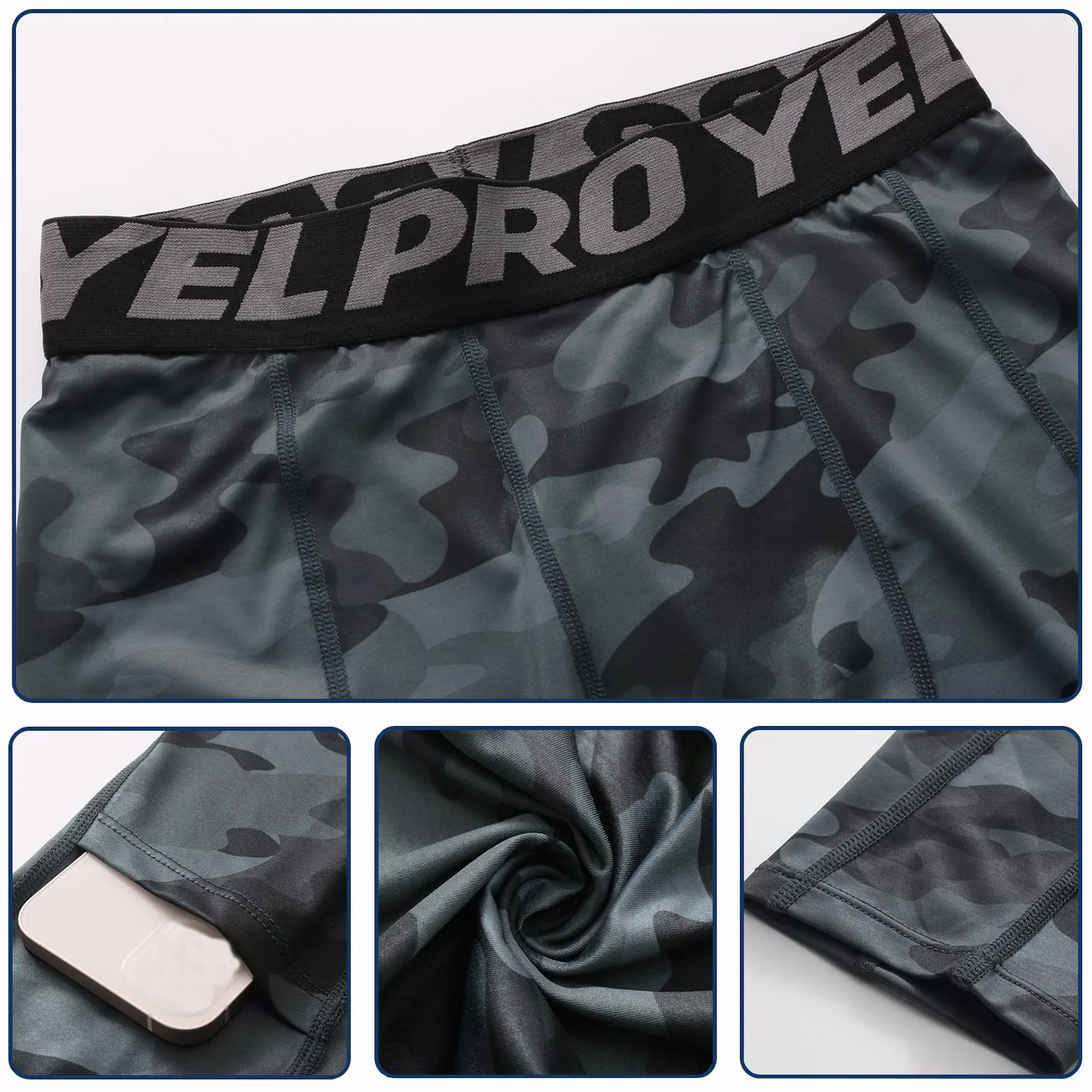 Leggings Hombre Pantalones Deportivos de Compresión Secado Rápido Mallas Largas con Bolsillos para Running Fitness Yoga