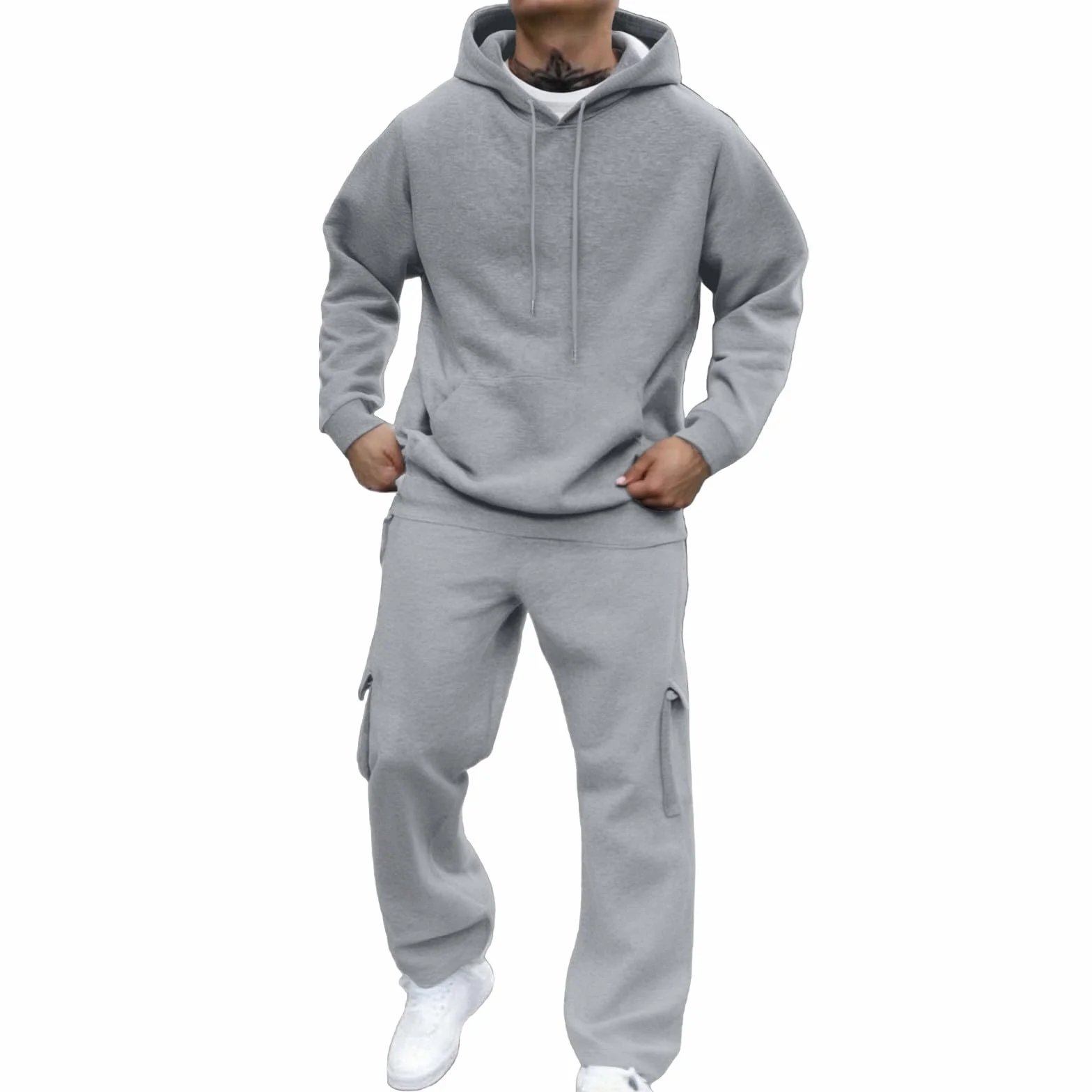 Chándal para hombre 2 piezas sudadera con capucha y pantalones algodón aireado Y2K