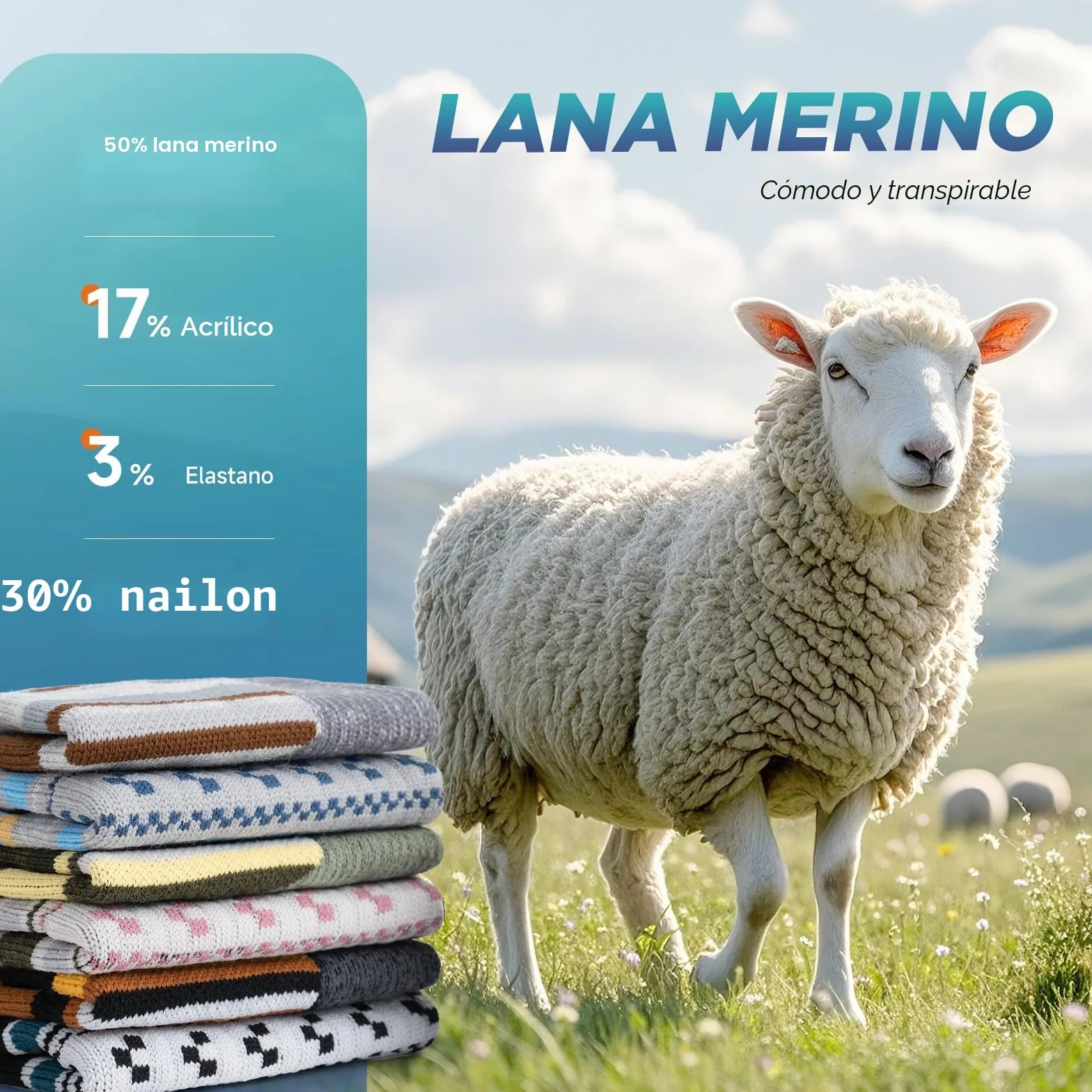 Calcetines Térmicos de Lana Merino para Hombre Invierno Trekking