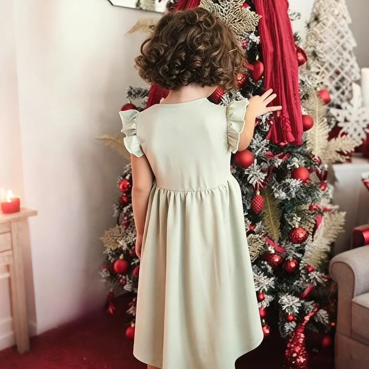 Vestido Niña Casual Corte Asimétrico con Bolsillos Cuello Redondo Elegante
