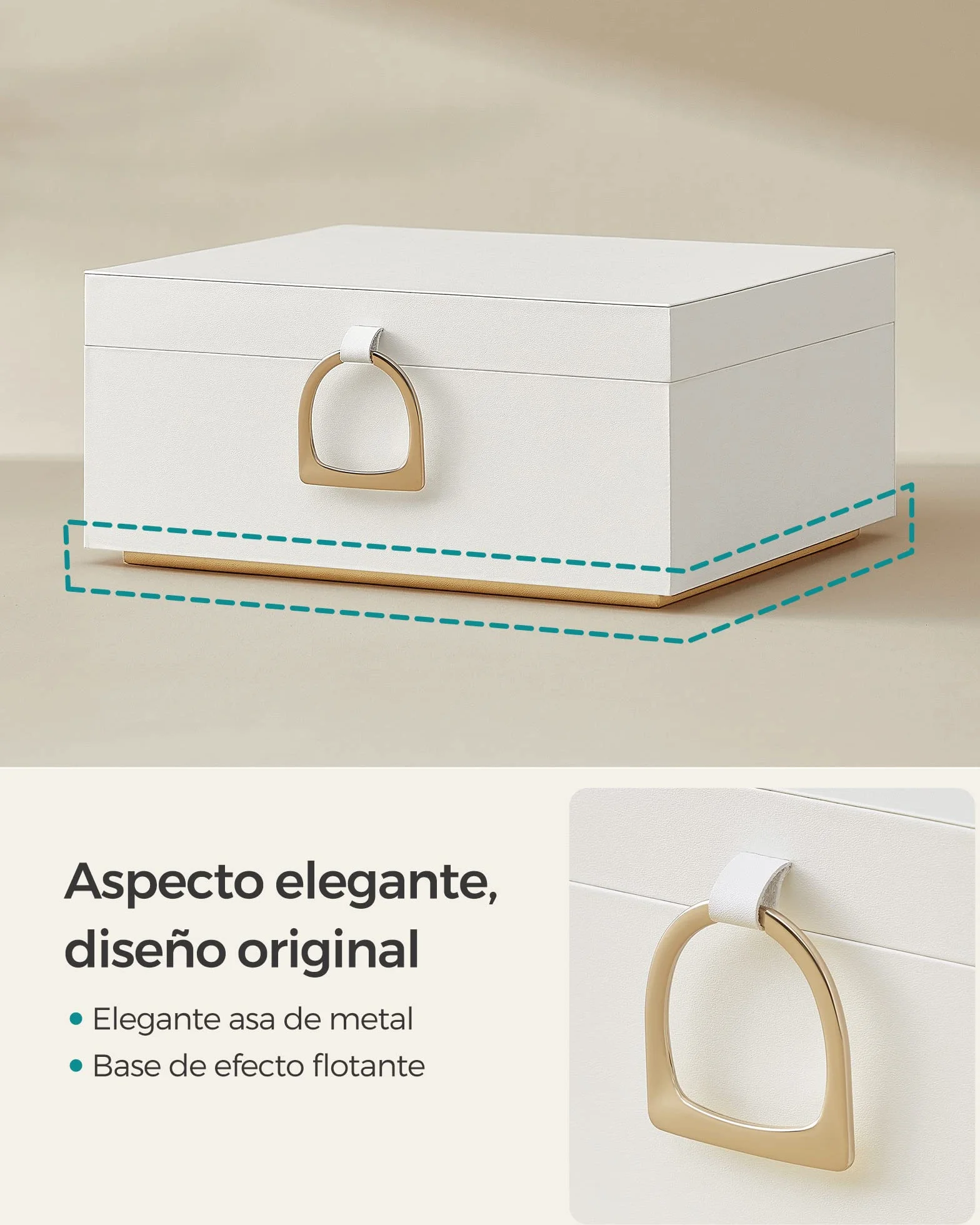 SONGMICS Joyero 2 Capas, Bandeja Flexible para Joyas, Efecto Flotante, 20,5 x 24 x 11 cm, Blanco