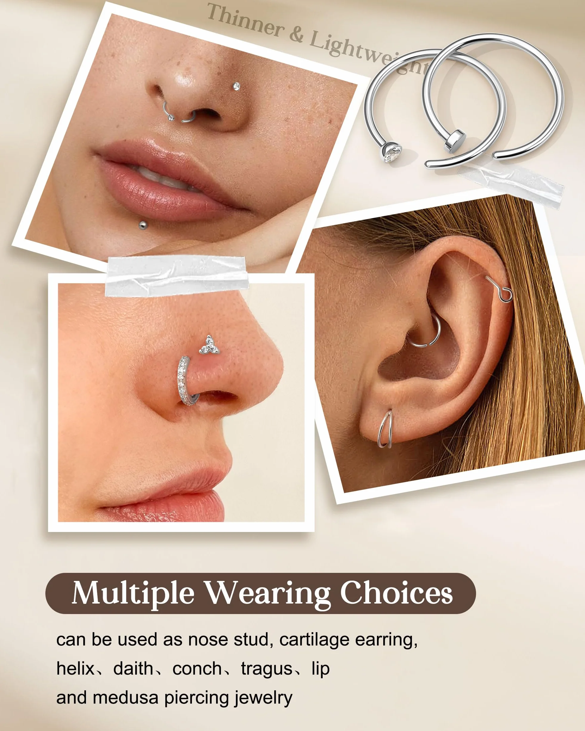 CASSIECA 14 Piezas Piercing Nariz Acero Quirúrgico Forma de L Hipoalergénico Anillos de Nariz Plata Oro Mujer Hombre