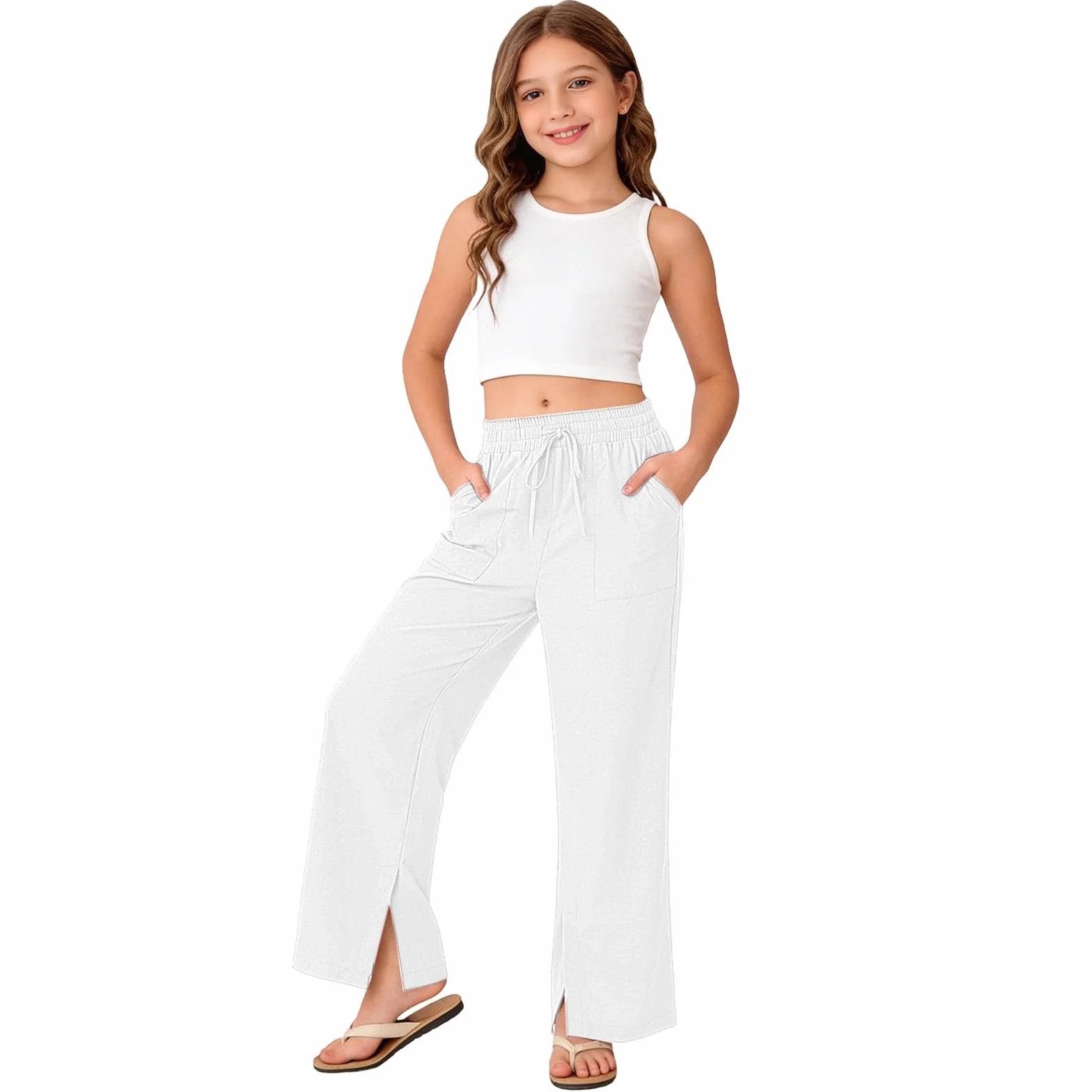 Pantalón de niña niño algodón Jogging liso cintura elástica 2-14 años