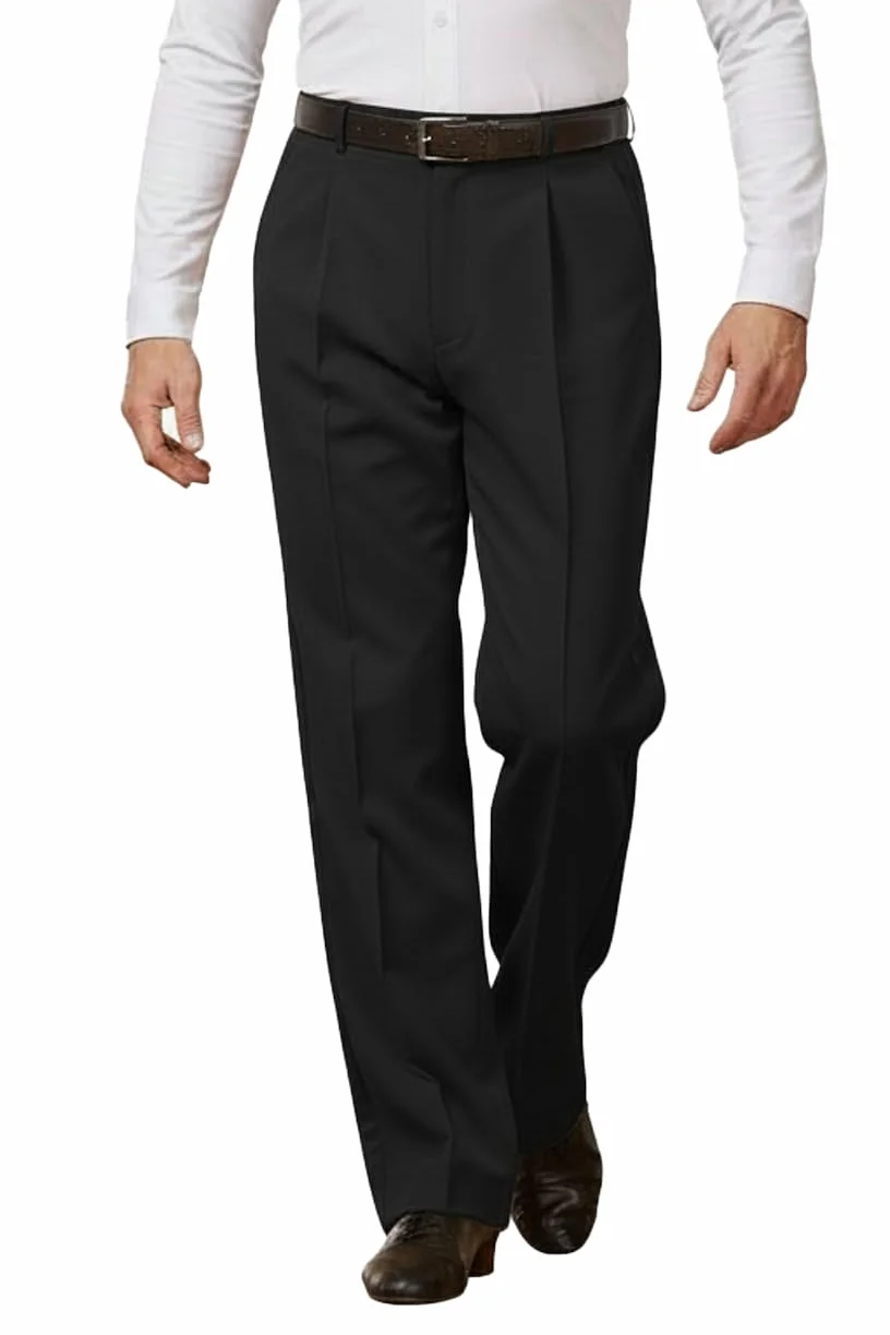 Pantalón de hombre para danza estándar y baile de salón con pliegues delanteros y bolsillos ribeteados