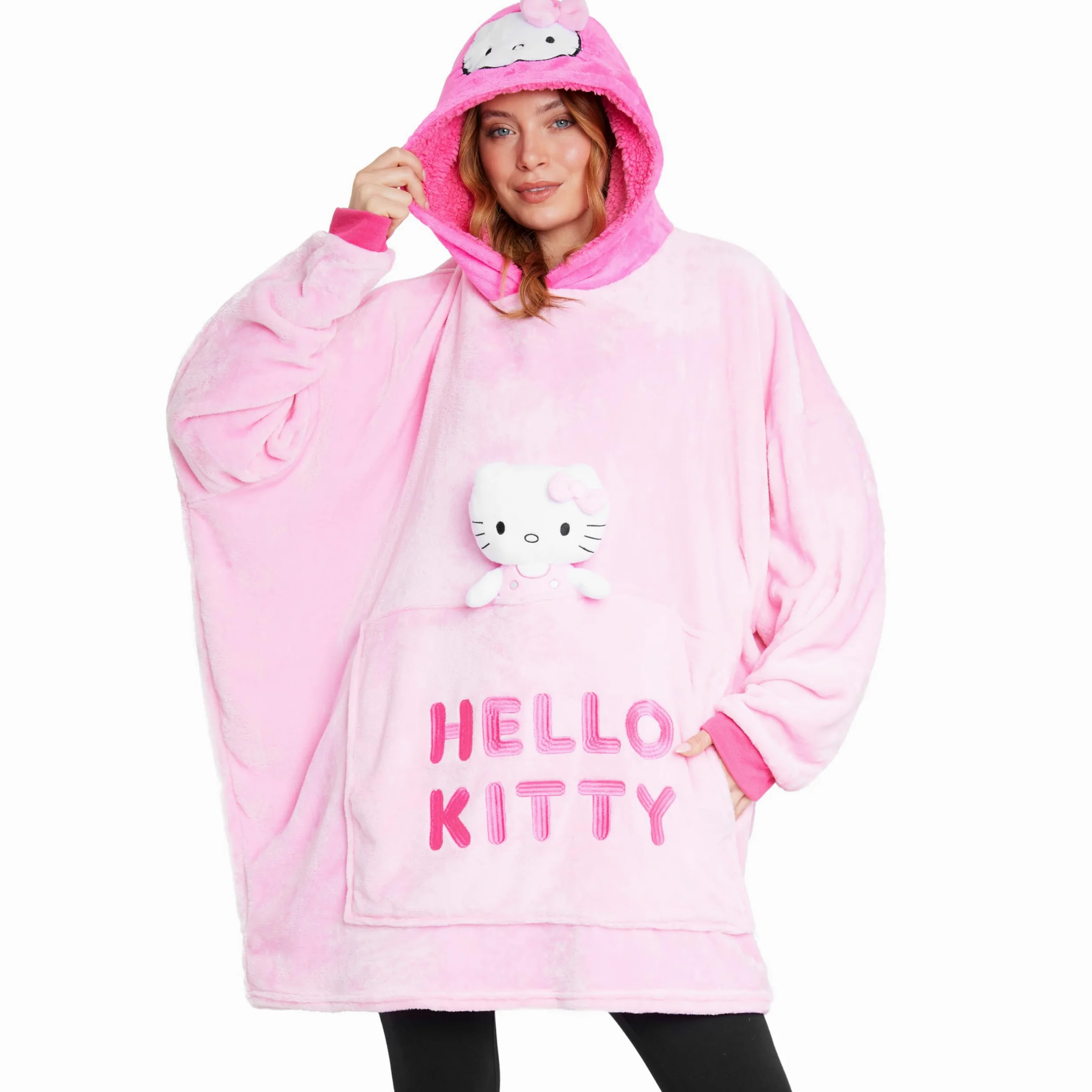 Hello Kitty Sanrio Sudaderas Mujer con Capucha, Kuromi Manta con Mangas y Peluche Adjunto, Regalos de Anime para Ella