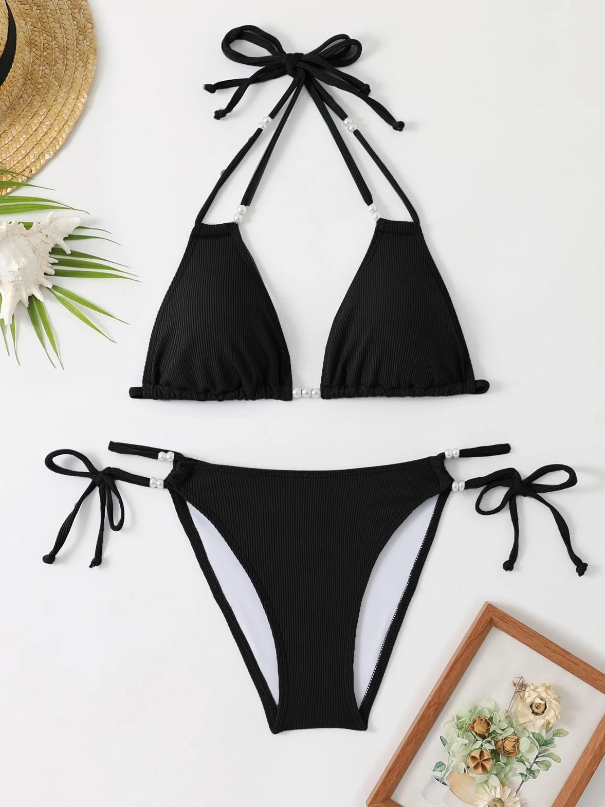JFAN Bikini Mujer Push-up 2 Piezas Halter Triángulo Brasileño Tanga Cintura Baja Bañadores Playa