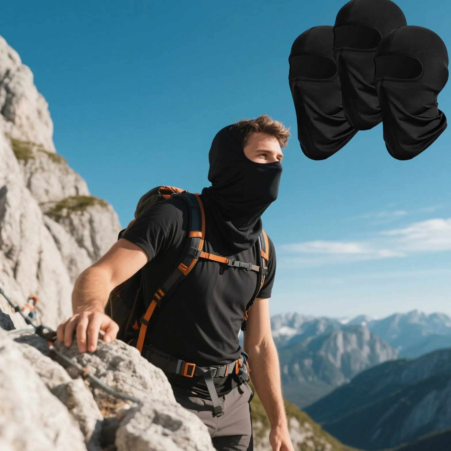 Máscara de Pasamontañas Protector UV para Bicicleta Motocicleta Esquí Hombre Mujer Negro (3 Piezas)