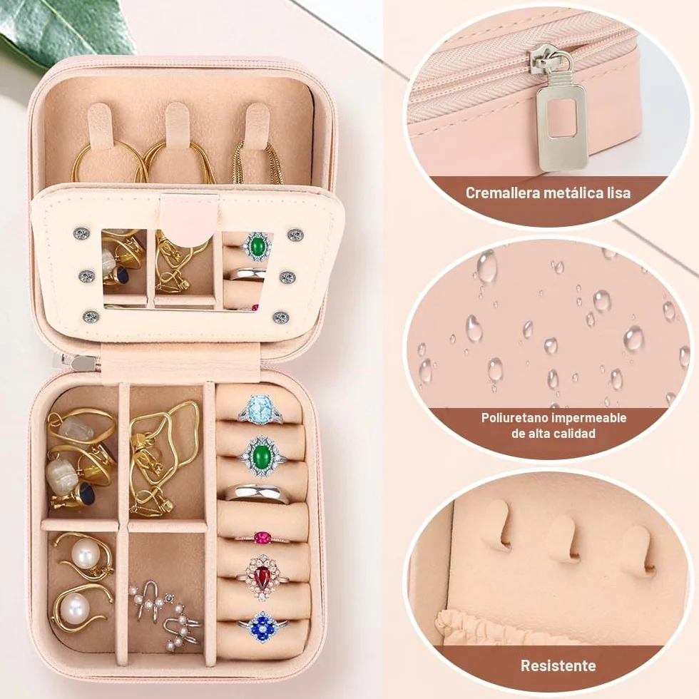 Joyero de Viaje con Monograma y Espejo, Regalo para Mujer