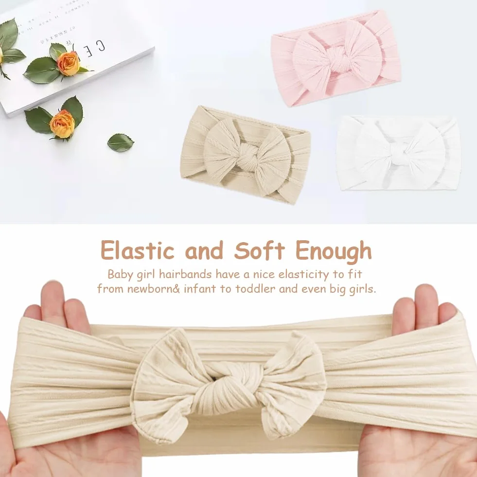 DiULi Diademas Bebé Niña 3 Colores Elástica Cintas Pelo Nylon Lactante Niño Pequeño Anchas Hairband Lazo Tela Conjunto 3pcs