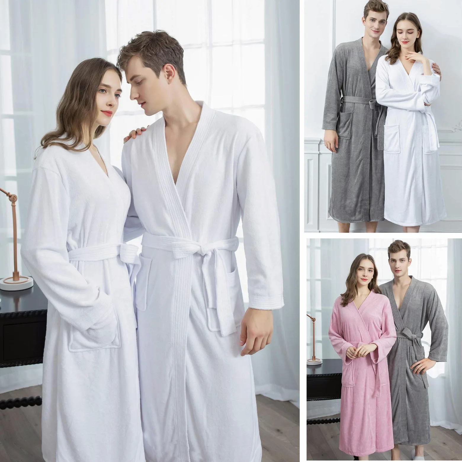 Albornoz para hombre con gofres con bolsillos para todas las estaciones, spa, hotel, piscina, ropa de dormir