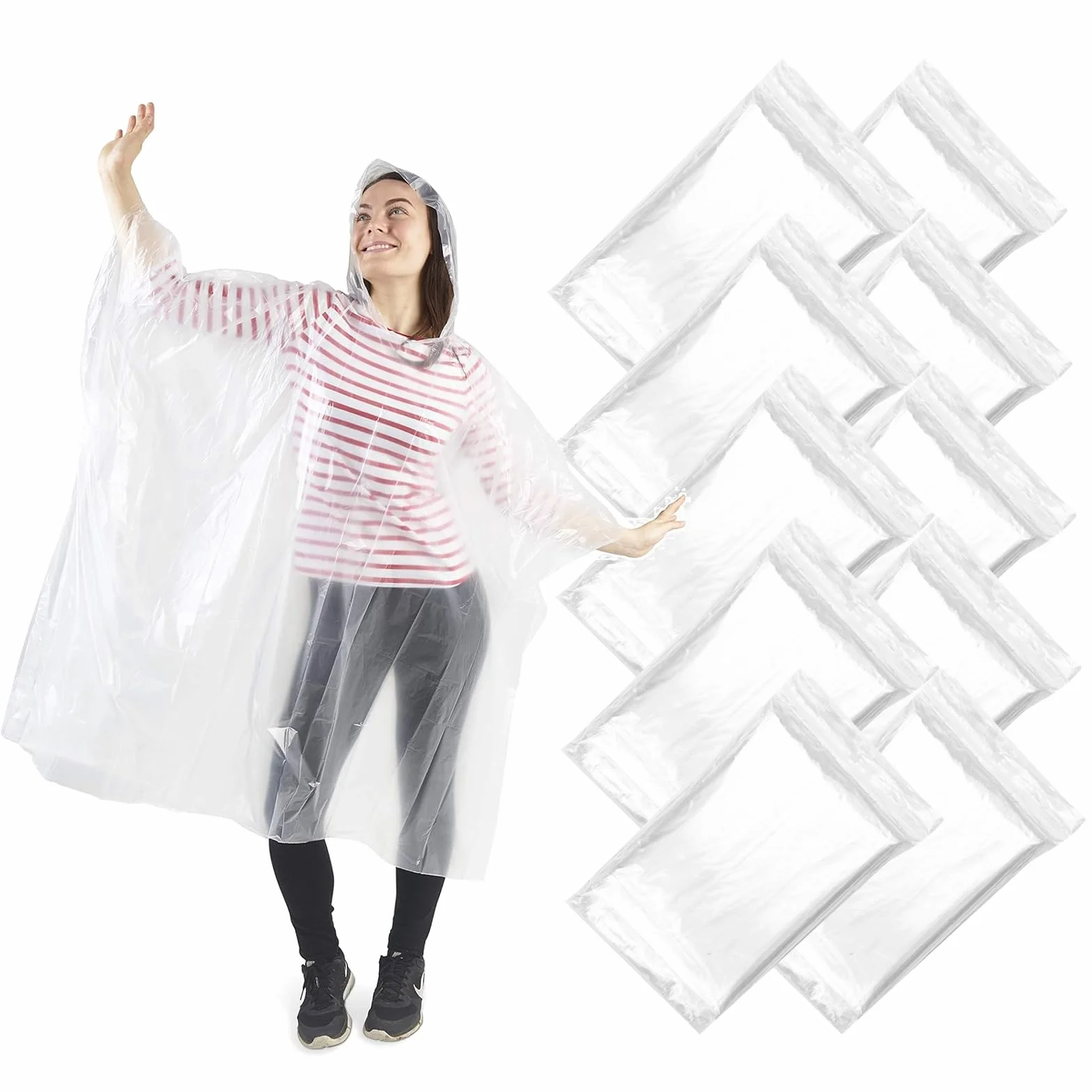 Poncho Impermeable Traxenta 10 Piezas Capa Lluvia Portátil Senderismo Unisex Adulto Ligero Plegable Transparente