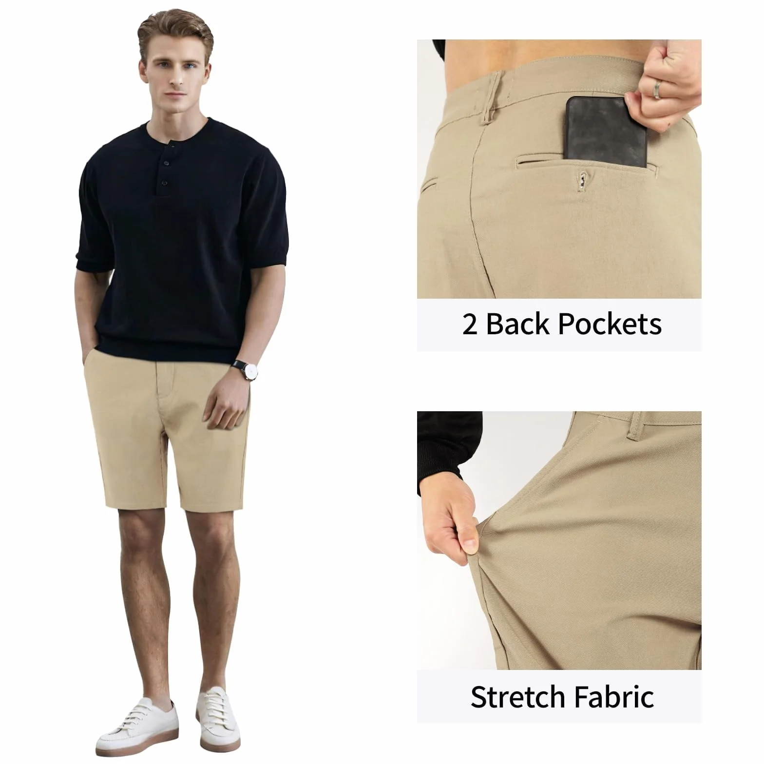 GINGTTO Pantalones Cortos Hombre Slim Fit Vestir Elastico Chinos Shorts