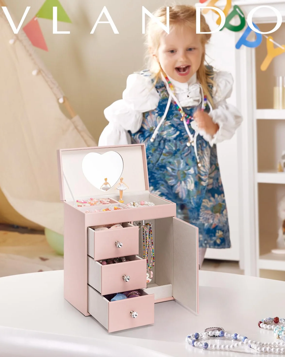 Caja de música para niñas con bailarina, joyero musical 4 capas