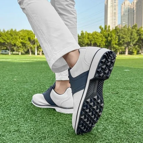 Zapatos de Golf para Hombre de Cuero Sin Clavos Antideslizantes Transpirables