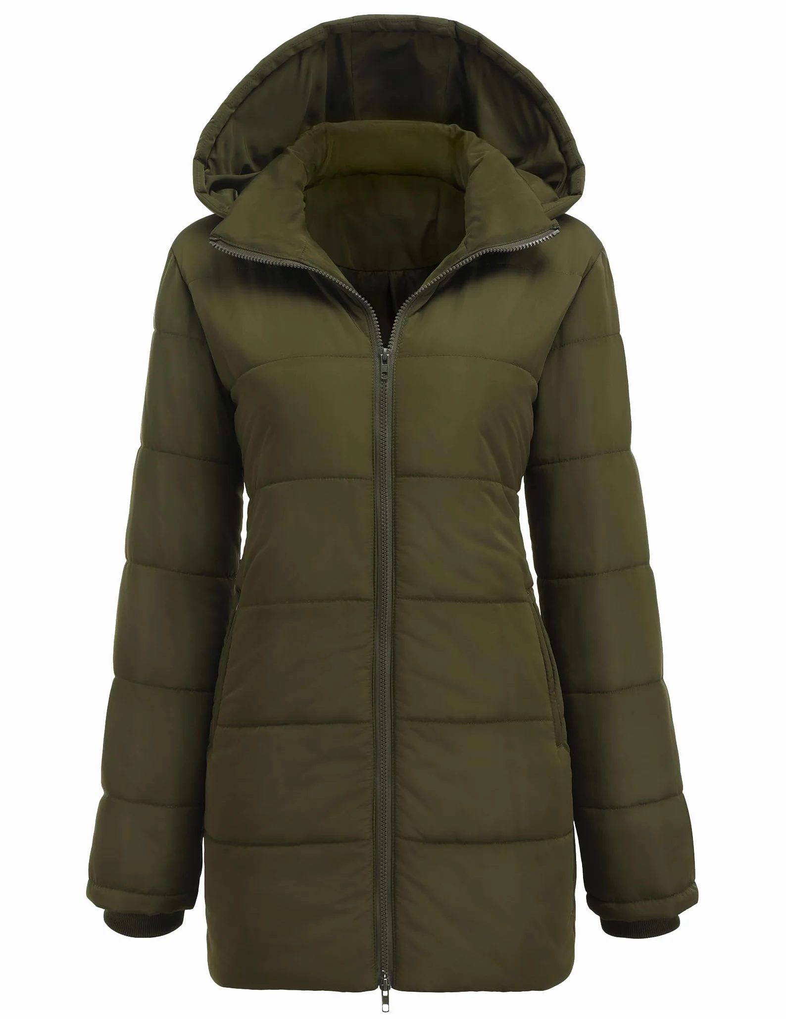 Hotouch Abrigo de invierno para mujer largo acolchado con capucha ajustado cálido chaqueta informal a prueba de viento gruesa algodón S-XXL