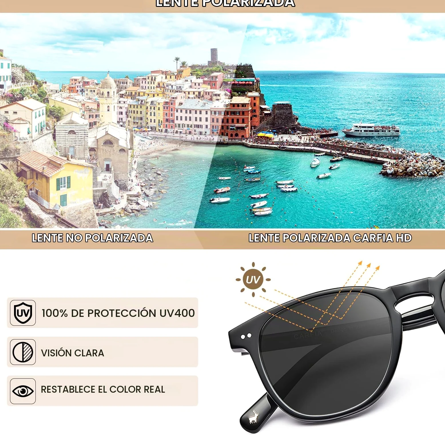 CARFIA Retro Square Gafas de sol Hombre Polarizadas 100% de Protección UV para la Conducción de Viajes