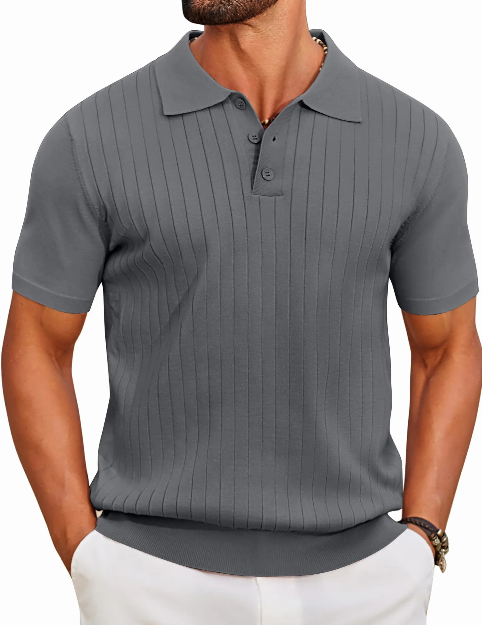COOFANDY Polo Hombre Manga Corta de Punto Camiseta Polo Verano Casual Regular Fit Golf Shirt