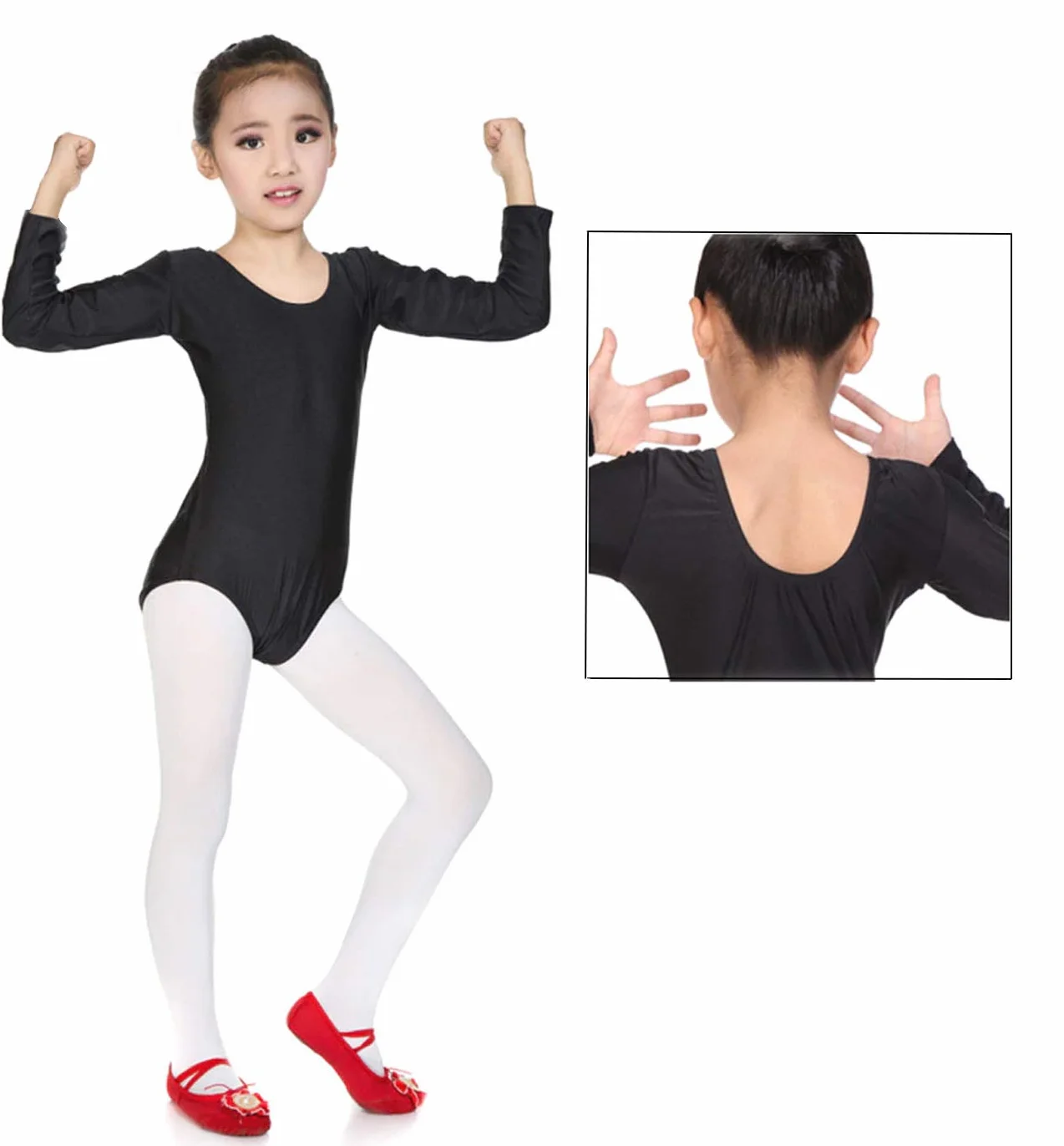 Maillot de Danza Ballet Gimnasia Leotardo Body Clásico Elástico para Niña Manga Larga Cuello Redondo Negro 12 años