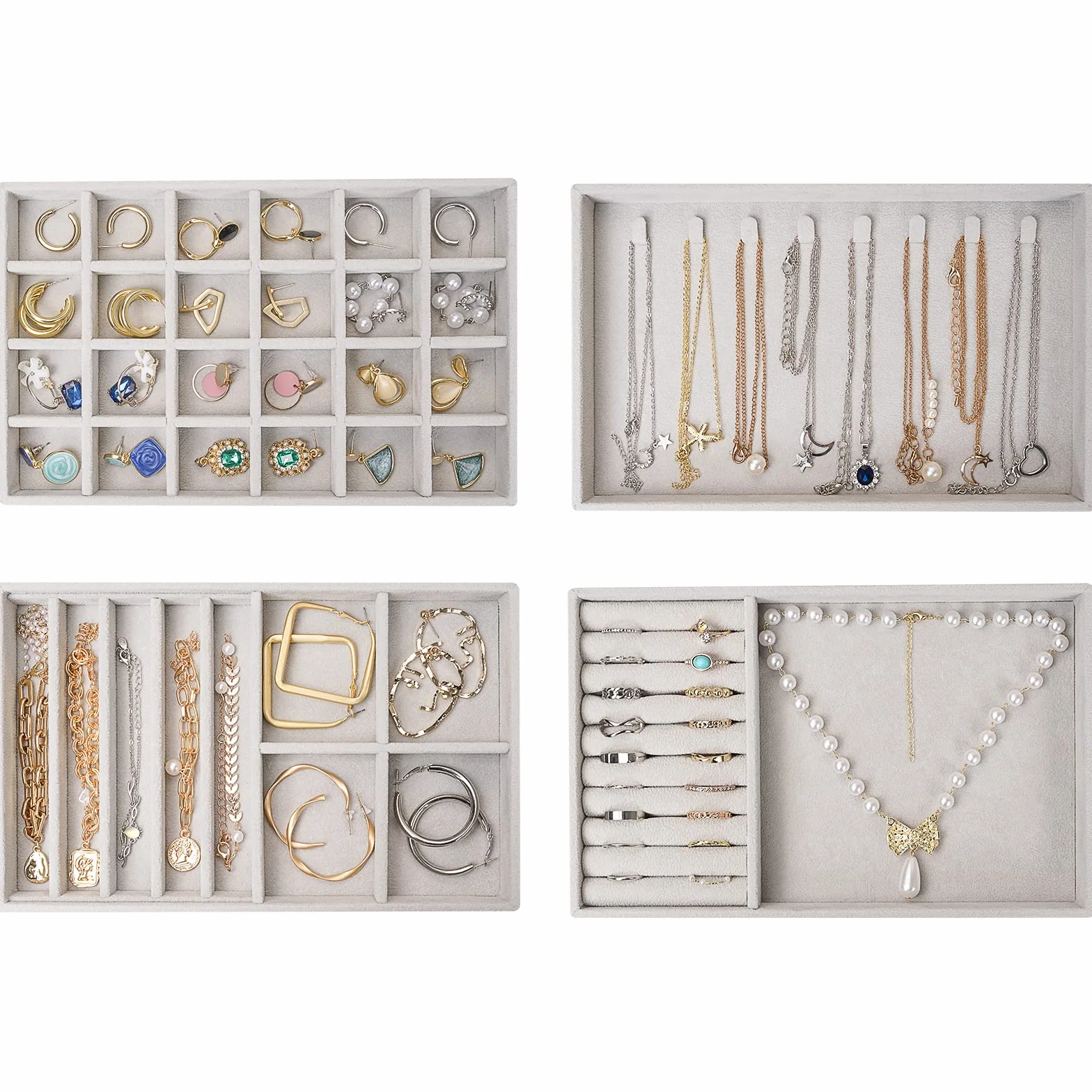 ProCase 4 Capas Combinadas Organizador de Joyas, Bandeja de Joyería para Guardar y Exponer Collares Pulseras Anillos Pendientes -Gris