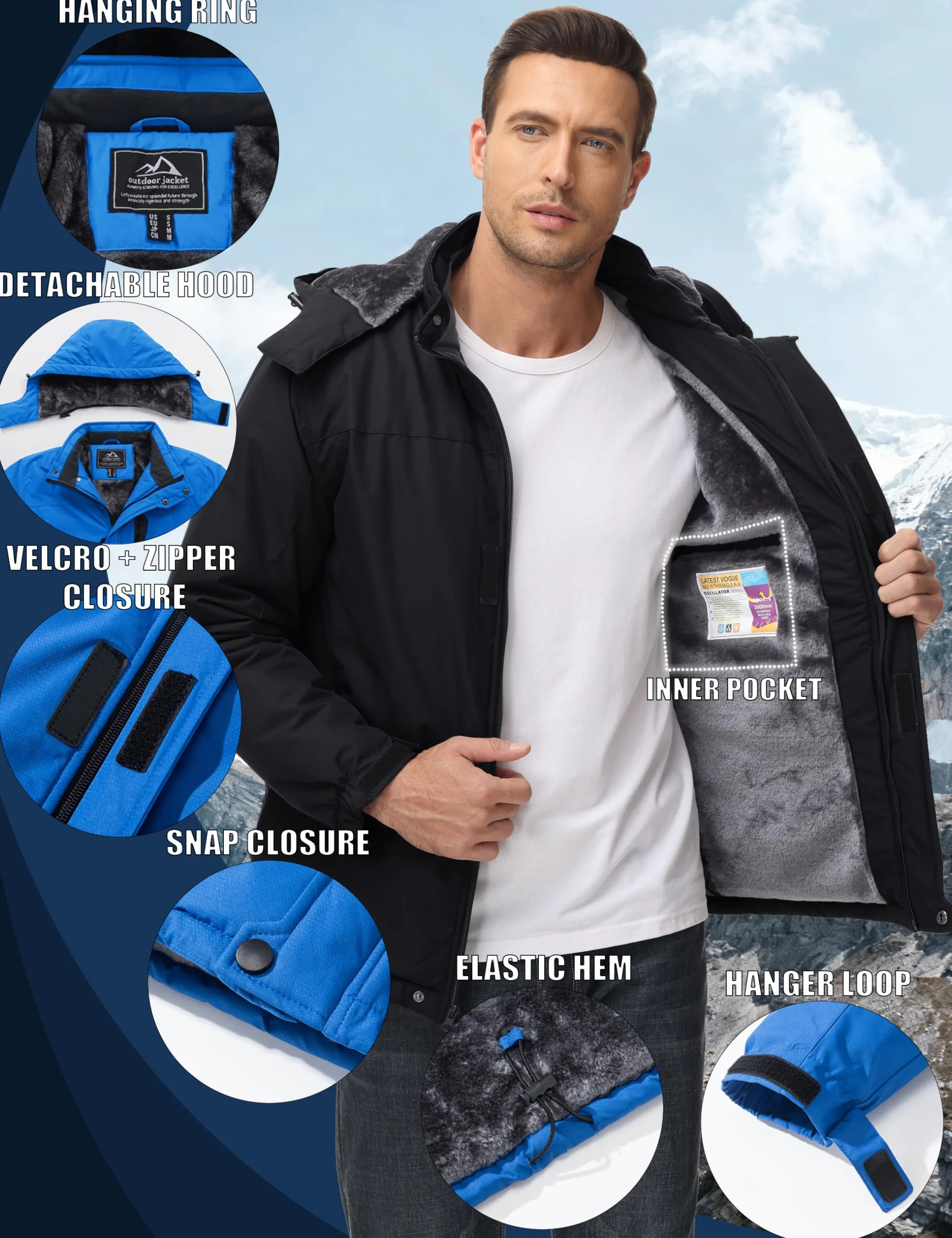MAGCOMSEN Chaqueta de esquí impermeable Parka cortaviento con capucha