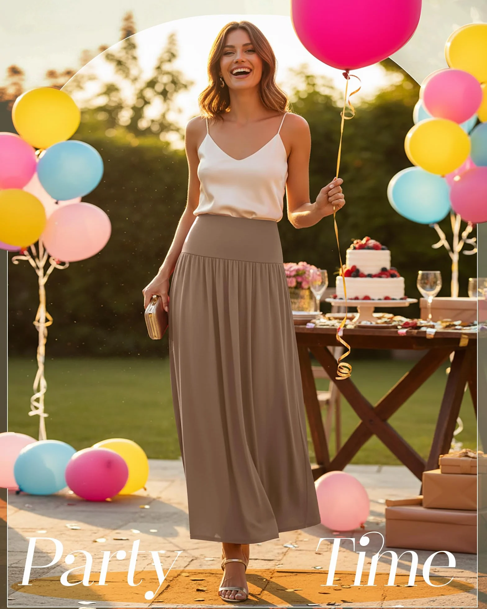 Ficerd Paquete de 3 Faldas Largas Maxi para Mujer, hasta el Tobillo, Cintura Alta, Verano, con Bolsillos