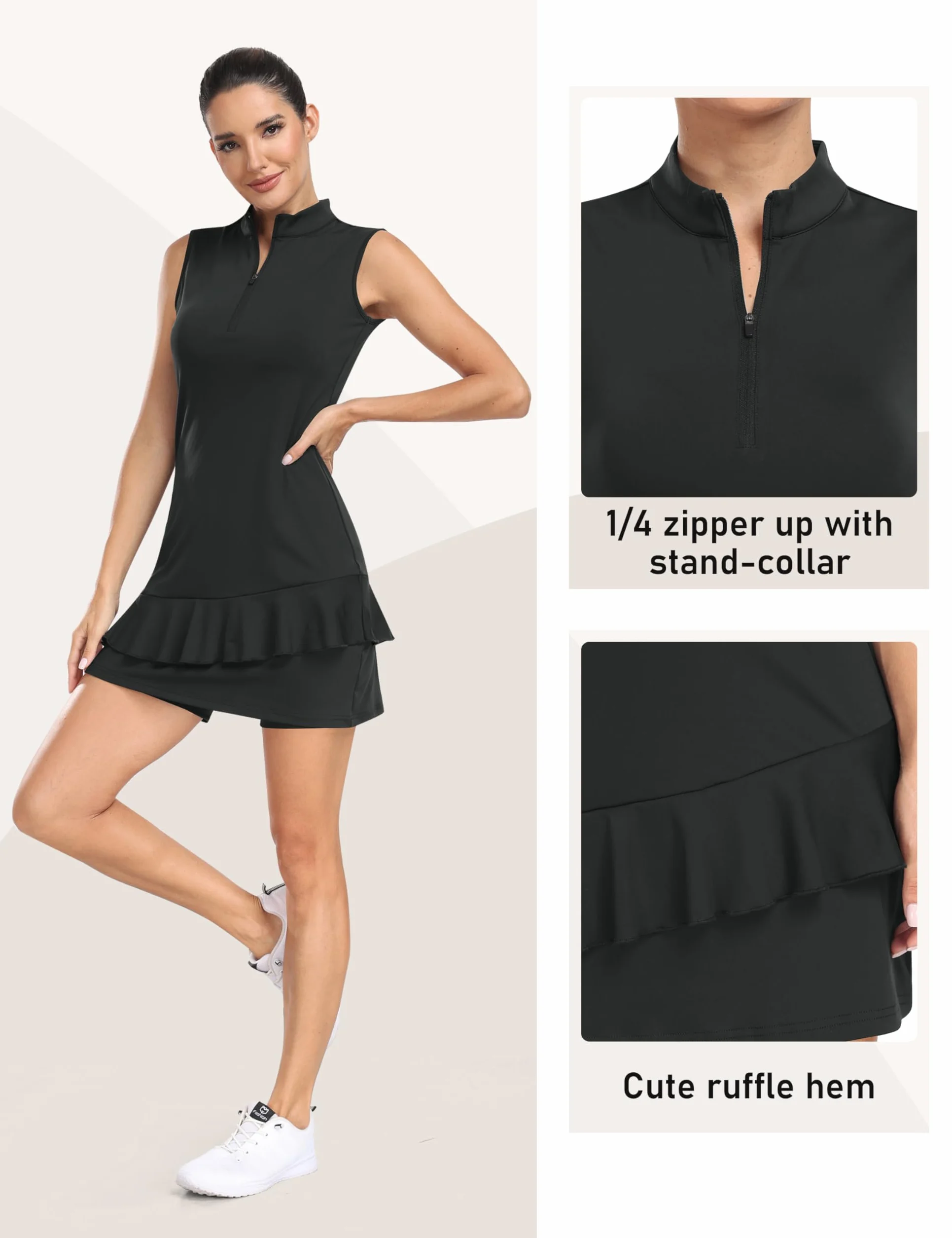 MoFiz Vestido Golf Tennis Mujer Sin Mangas Deportivo con Pantalones Cortos