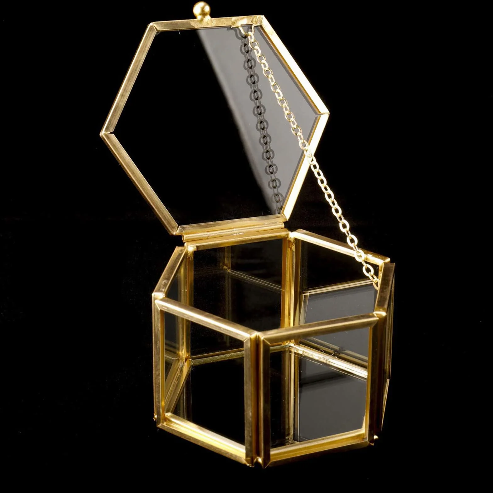 Joyero Geométrico de Cristal Dorado, Caja de Anillo de Vidrio Pequeña para Exhibir Joyas y Flores