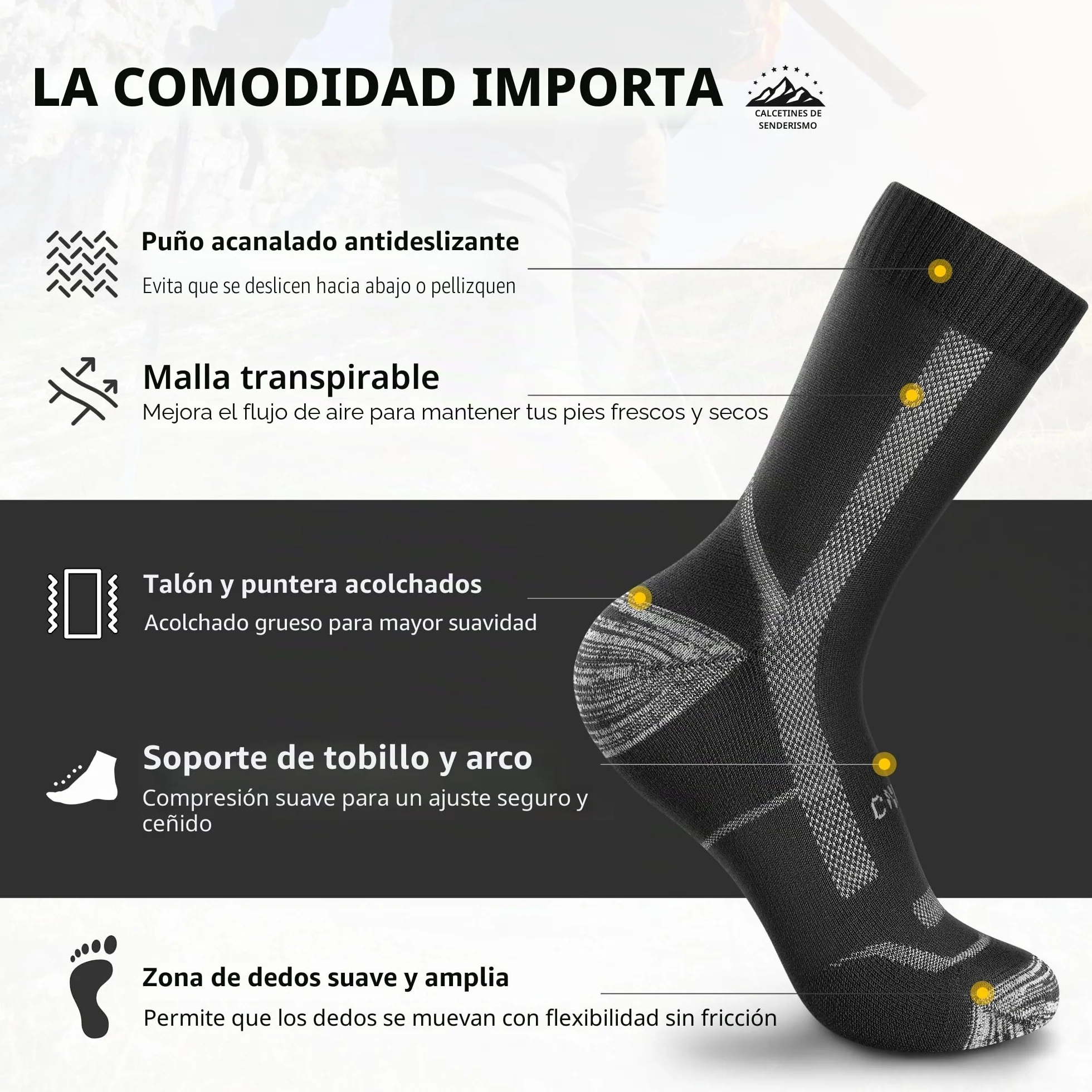 CAMBIVO Calcetines Antiampollas Senderismo Lana Merino 2-3 Pares Transpirable Trail Running Trekking