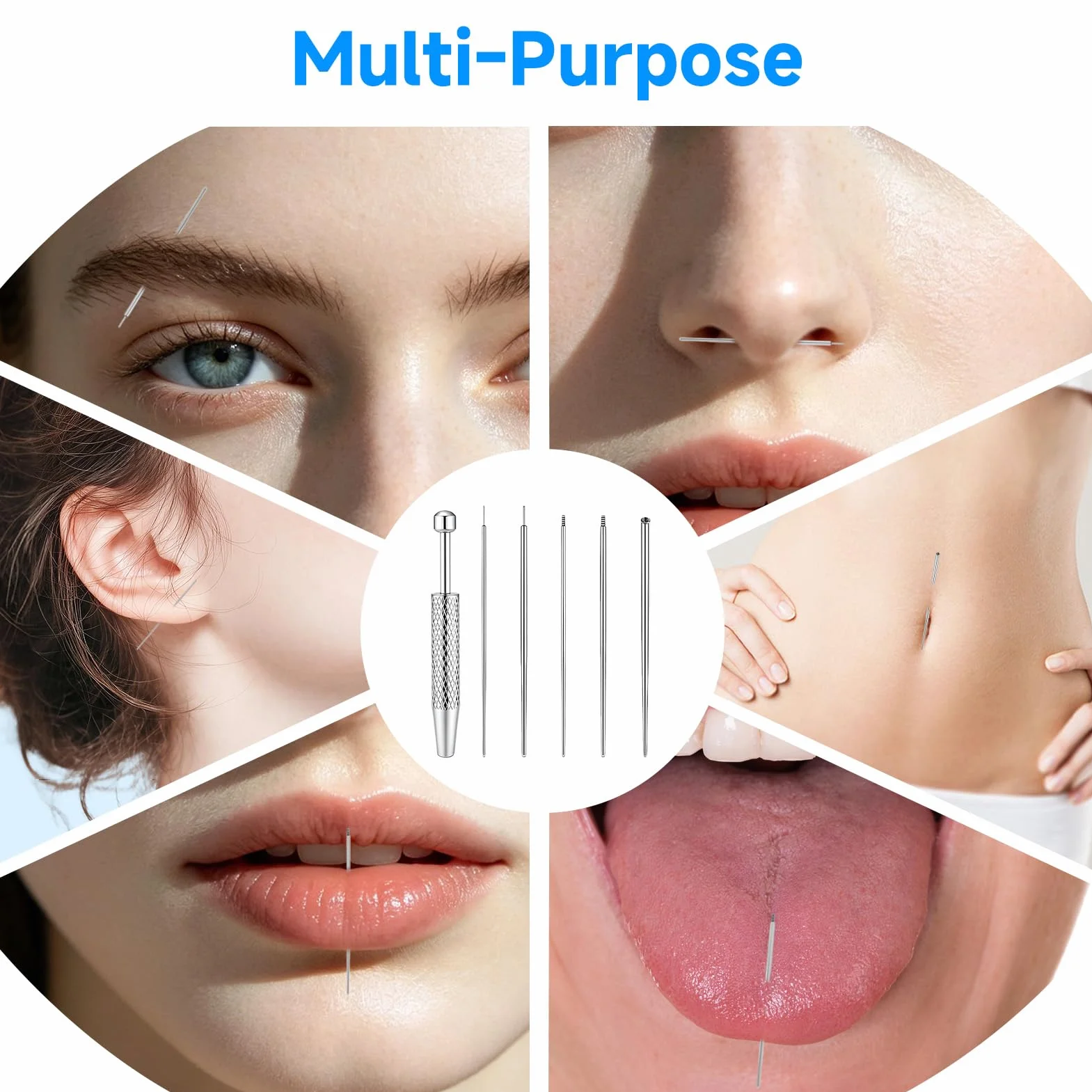 Set de Herramientas para Piercing 6 Piezas, Abridor de Bolas, Cateter, Aguja y Cambio para Oreja Nariz Labio