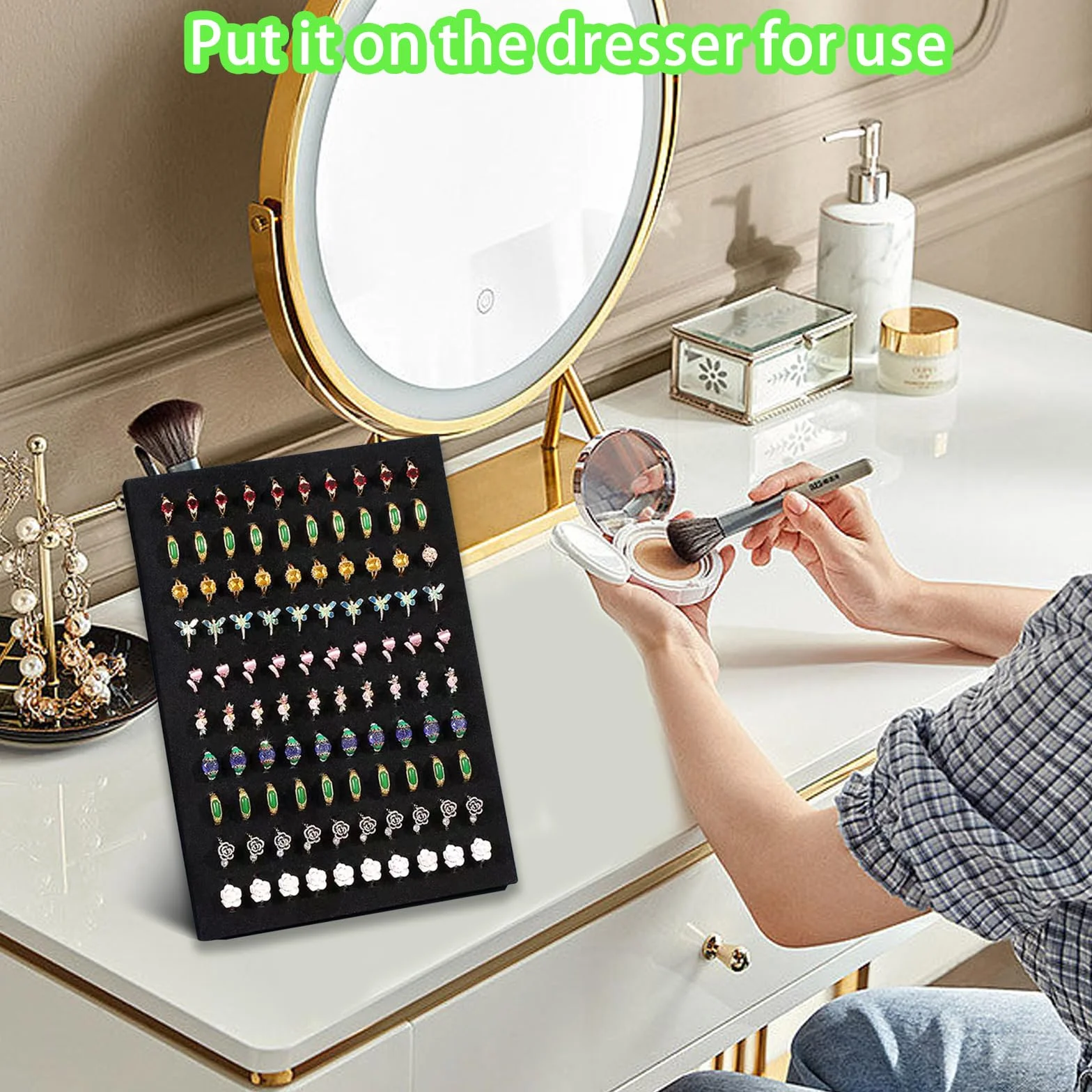 Bandeja para joyas, terciopelo negro, soporte para anillos con 50 compartimentos para tarjetas, joyero expositor de joyas, organizador de anillos, pendientes, expositor de anillos