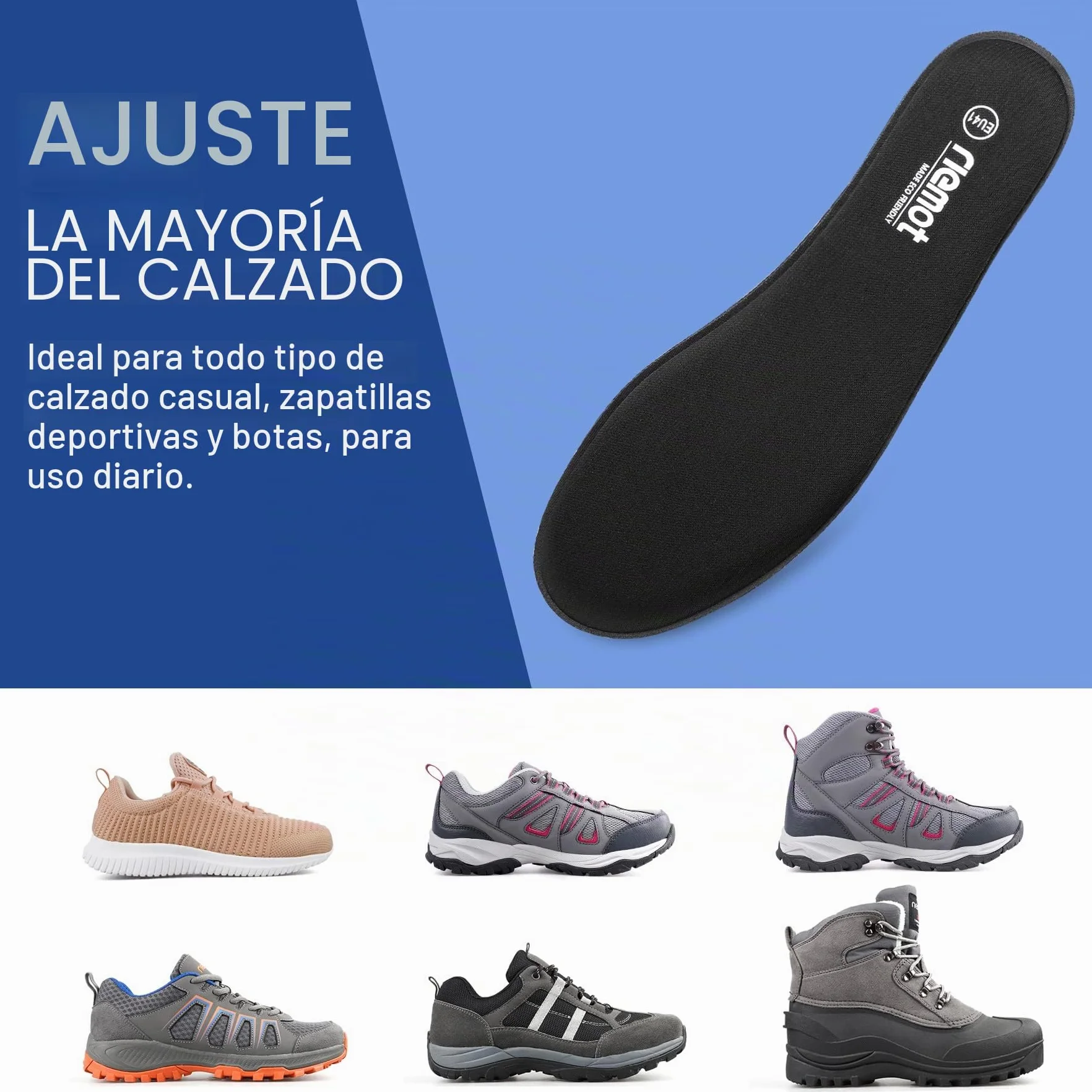 Riemot Plantillas Memory Foam para Zapatos Hombre Mujer Absorción Impacto Amortiguación Suela Confort