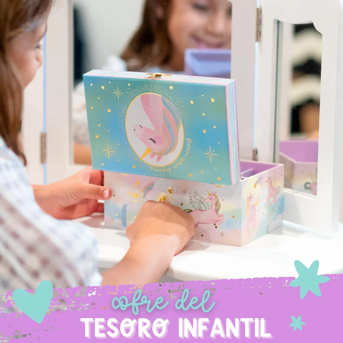 Giggle & Honey Joyero Musical de Unicornio para Niñas - Unicornio Bailarín con Espejo, Regalo de Cumpleaños 3-10