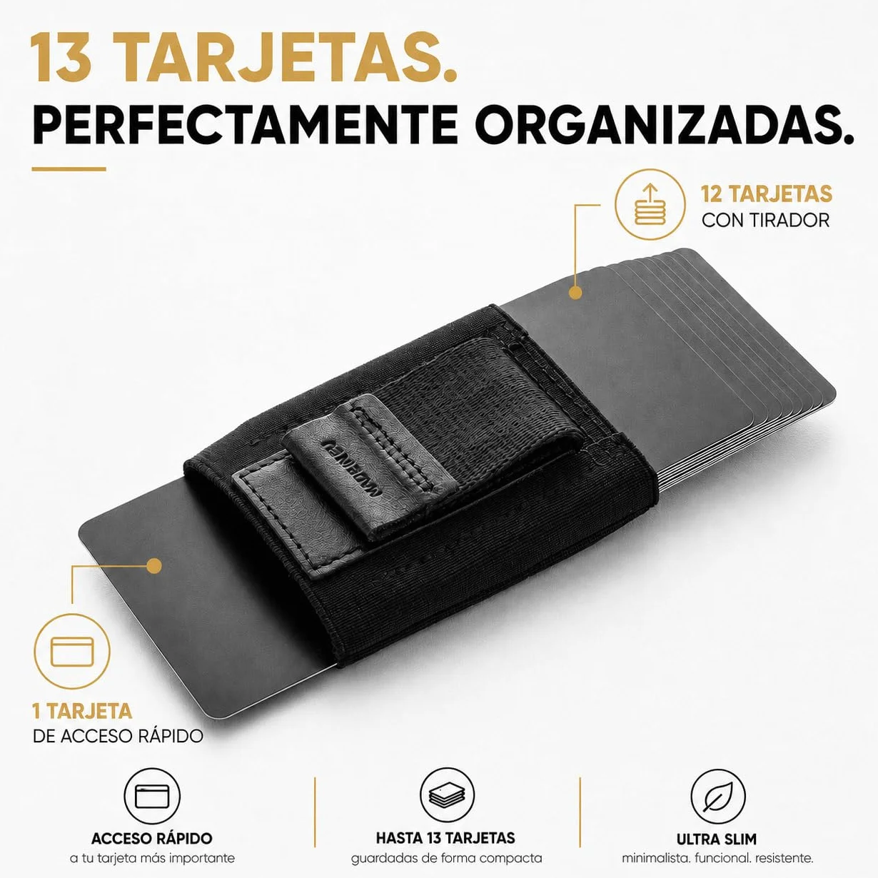 Jaimie Jacobs Nano Boy Cartera Minimalista Slim Wallet Pequeña Tarjetera Fina Pinza para Billetes Billetero Hombre (Negro)
