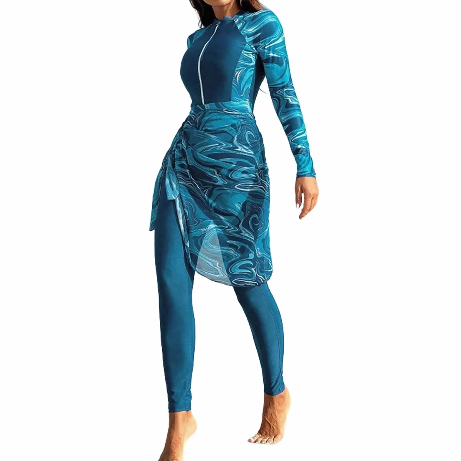 Burkini Mujer Musulmana Protección Solar Cuerpo Completo 3 Piezas Manga Larga Traje Baño