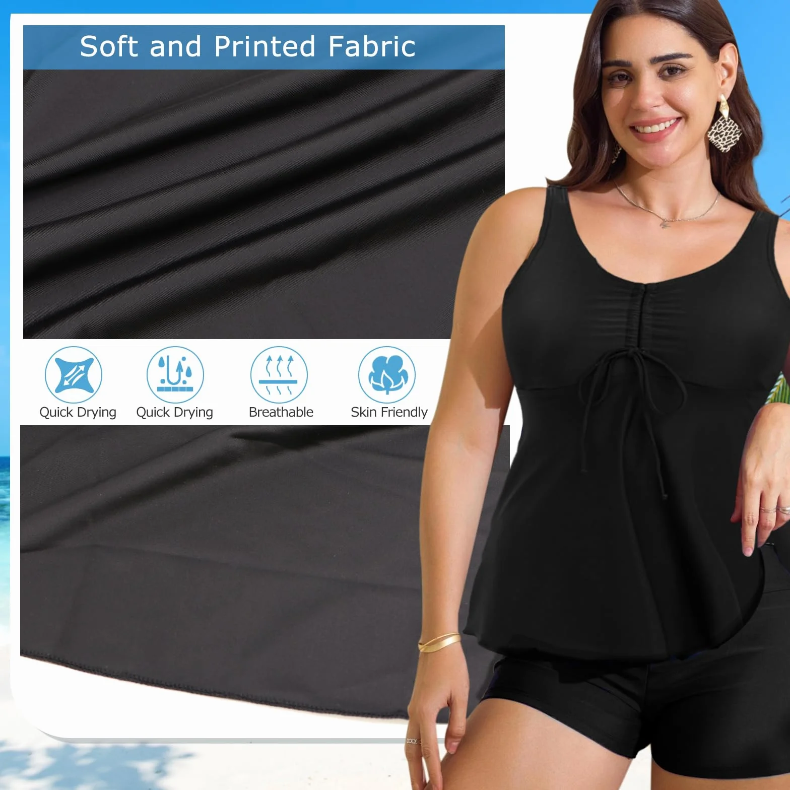 Traje de Baño Mujer Push Up 2 Piezas Tankini Reductor Barriga Top y Short Vacaciones Playa