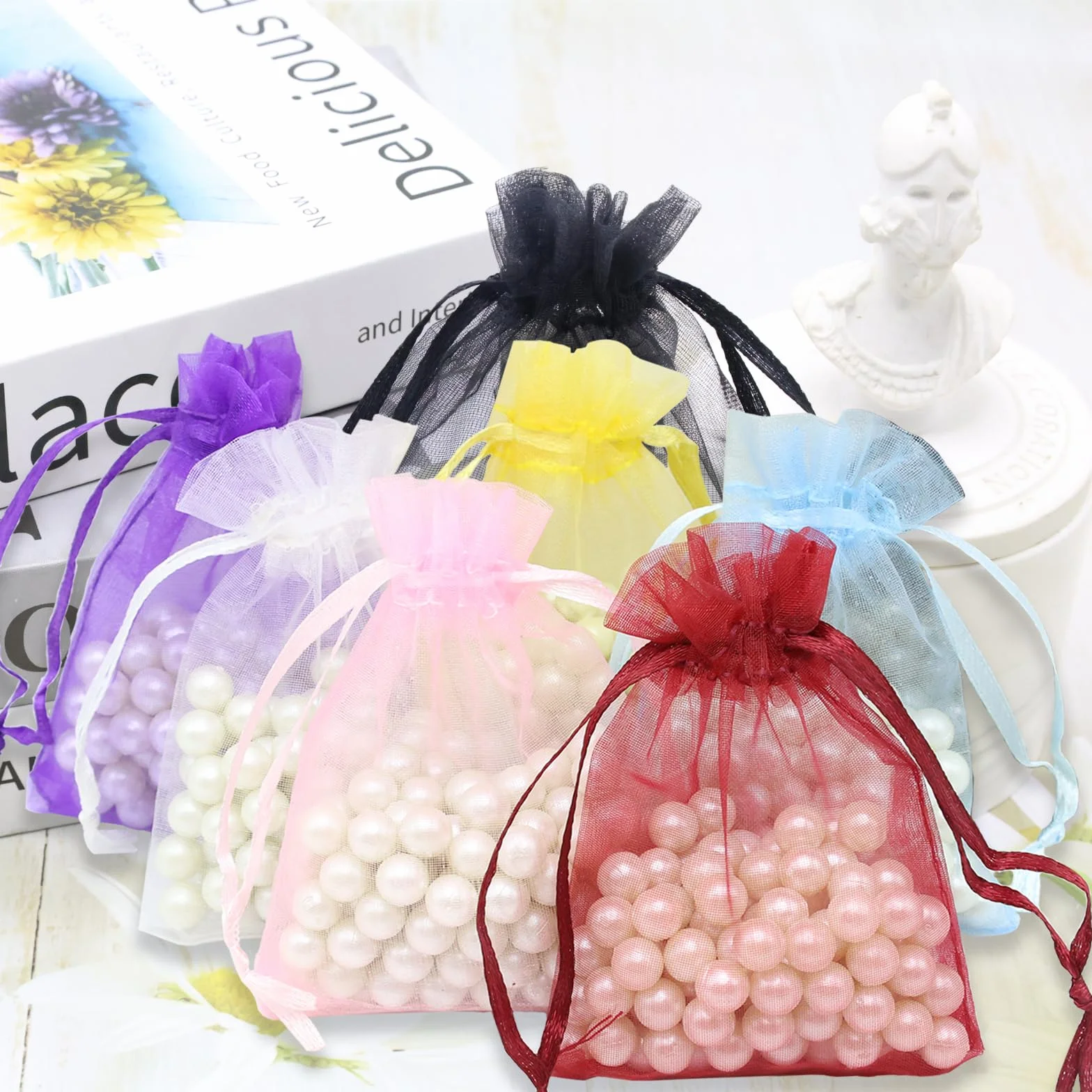 Bolsa de Organza Morado oscuro 7x9cm 100PCS Leeyunbee para Regalo Joyas Dulces
