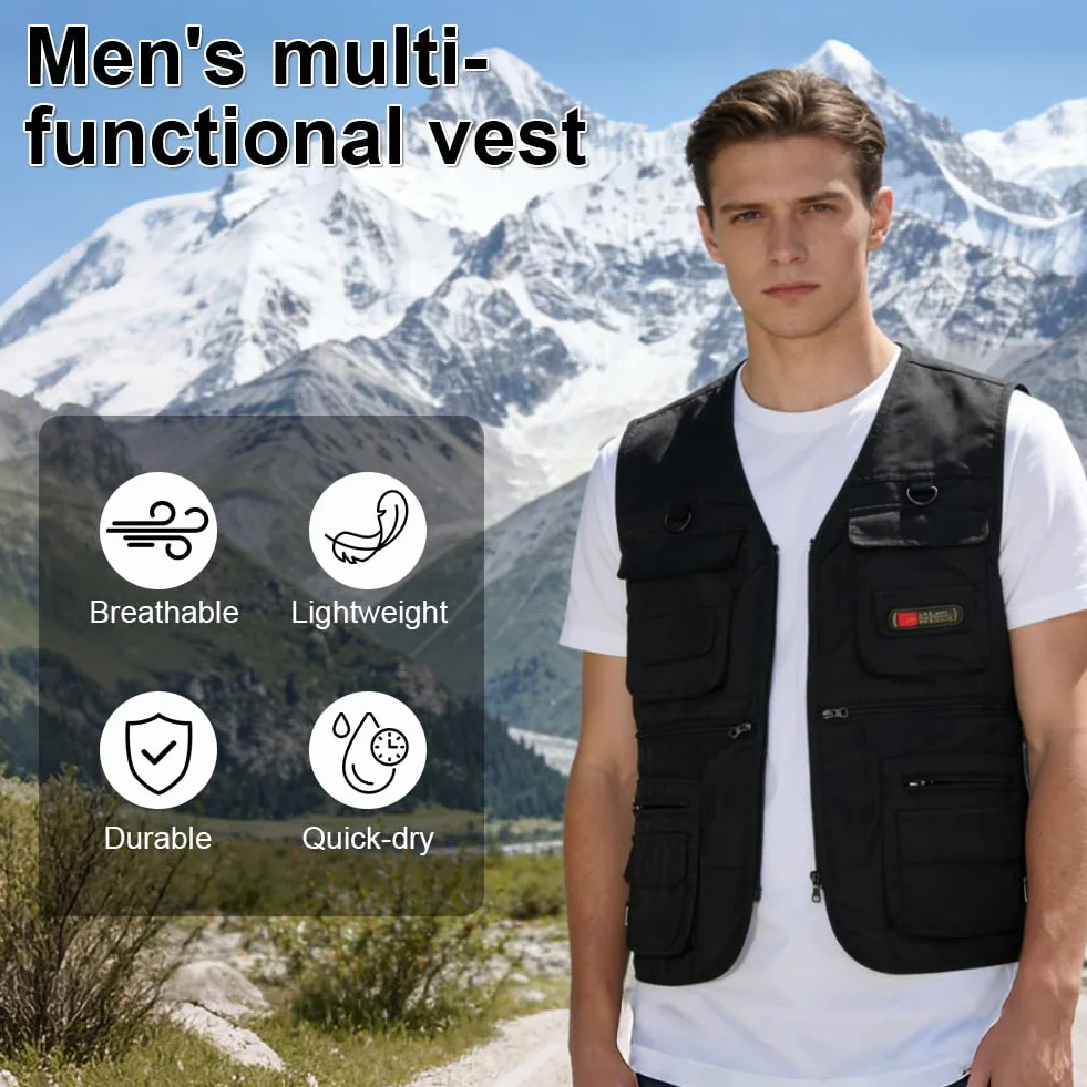 Chaleco de Trabajo Multibolsillo Hombre Pesca Verano Respirable Secado Rápido XL