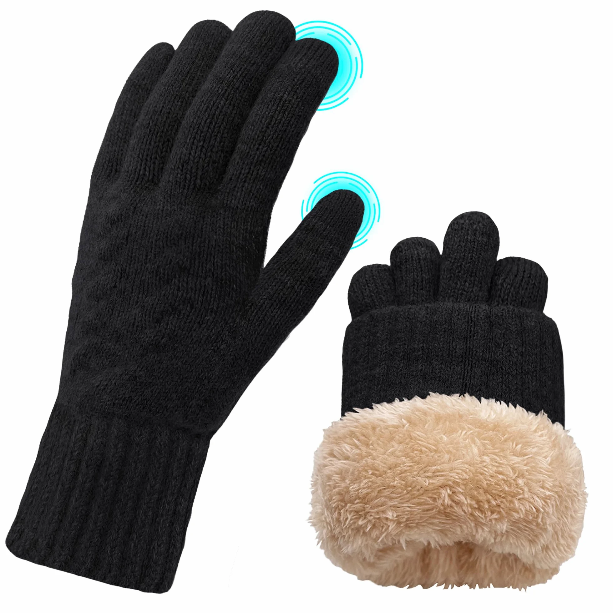 Guantes termicos Invierno Pantalla Tactiles Lana Forro Cálido Cable Tejido Resistente al Viento Guantes de Teléfono para Movil Esquiar Ciclismo Conducir