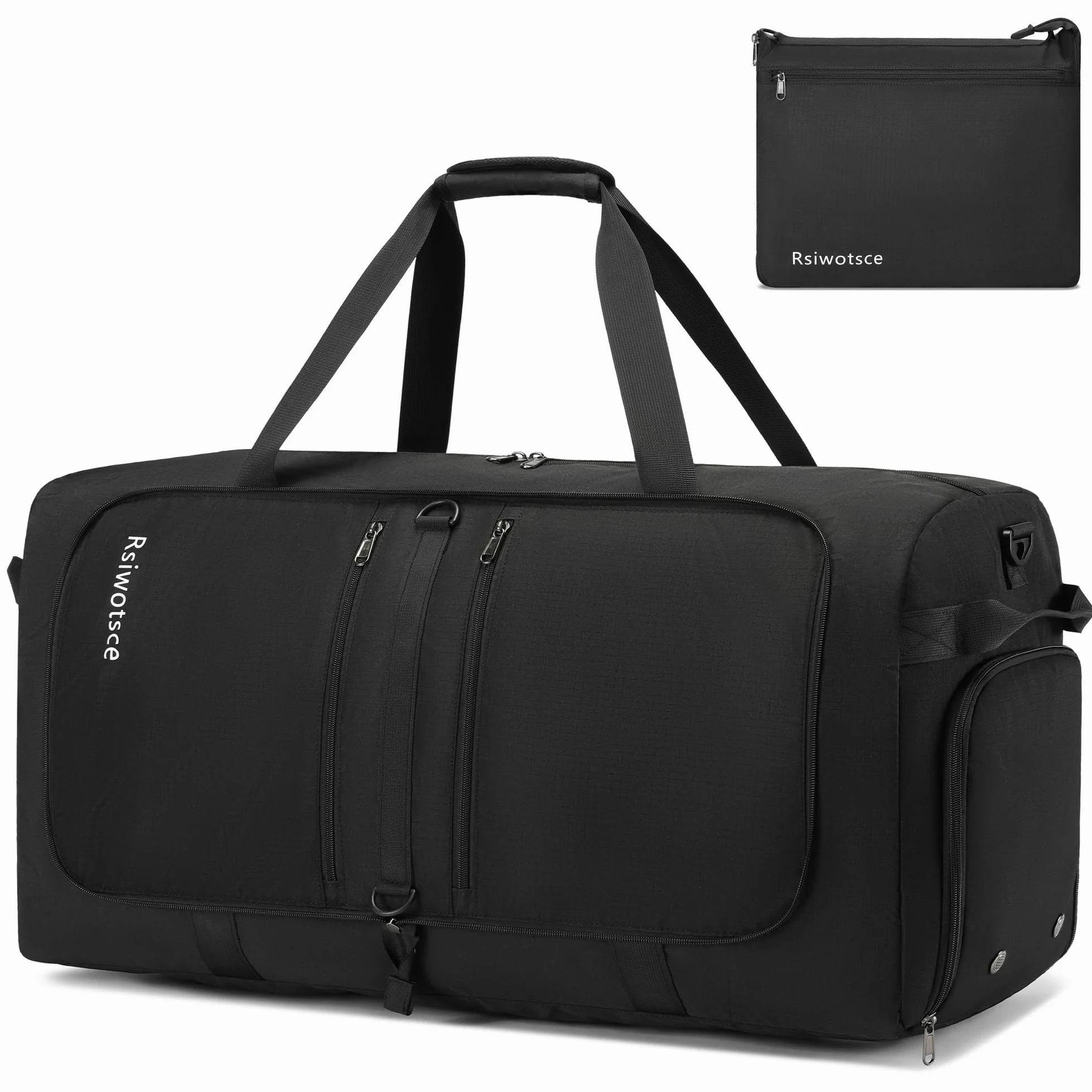 Bolsa de Viaje Unisex 90L Plegable, Impermeable con Compartimento para Zapatillas, 69 x 32 x 40 cm, Negro