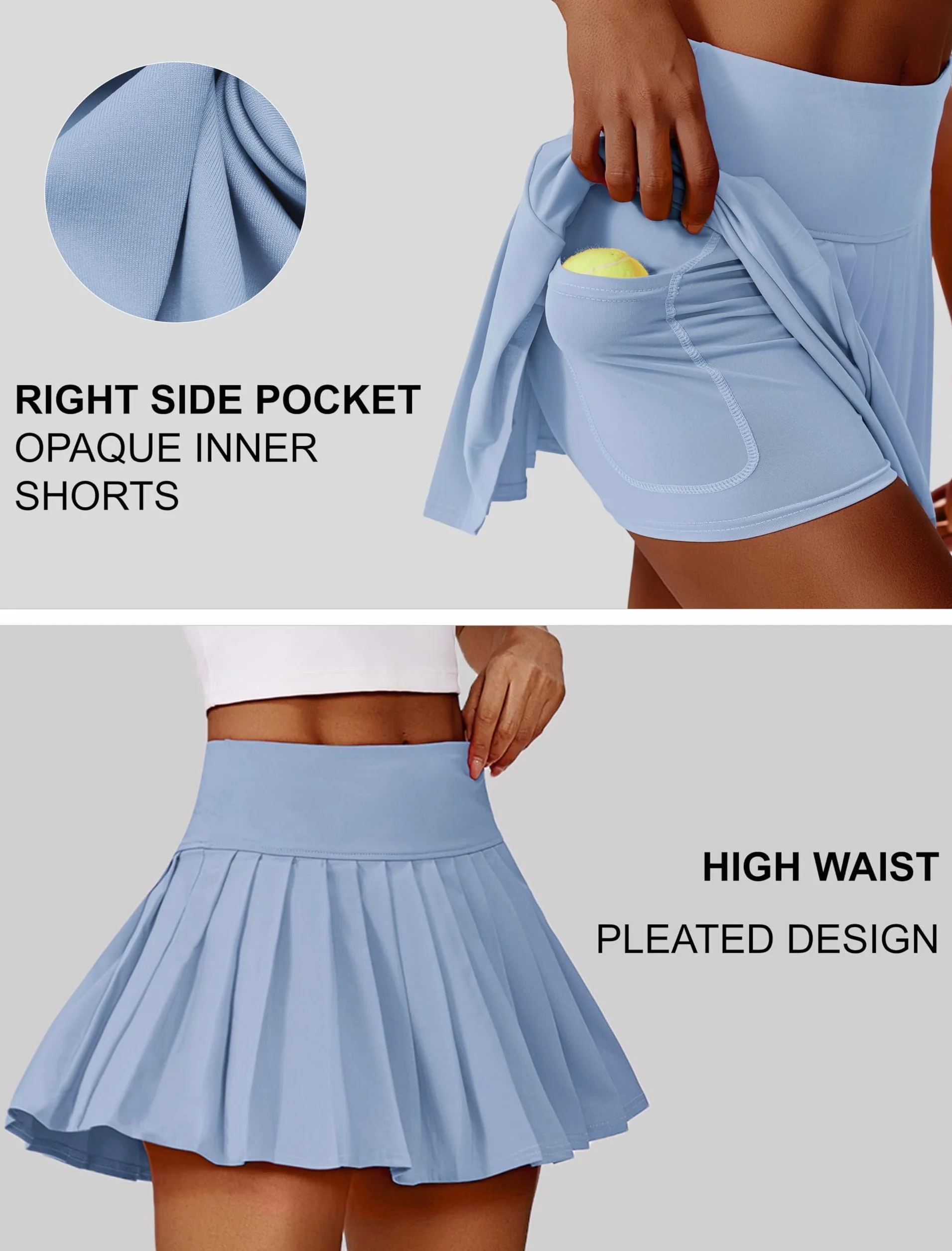 PINSPARK Falda Plisada de Tenis para Mujer, Cintura Alta, con Bolsillos, Protección UV, Deportiva, Minifalda