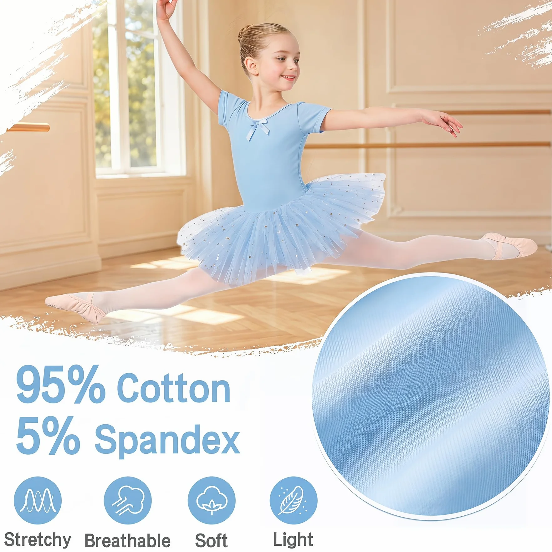 JinBei Vestido Ballet Niña Algodón Tutu con Lentejuelas Maillot Danza 2-9 Años